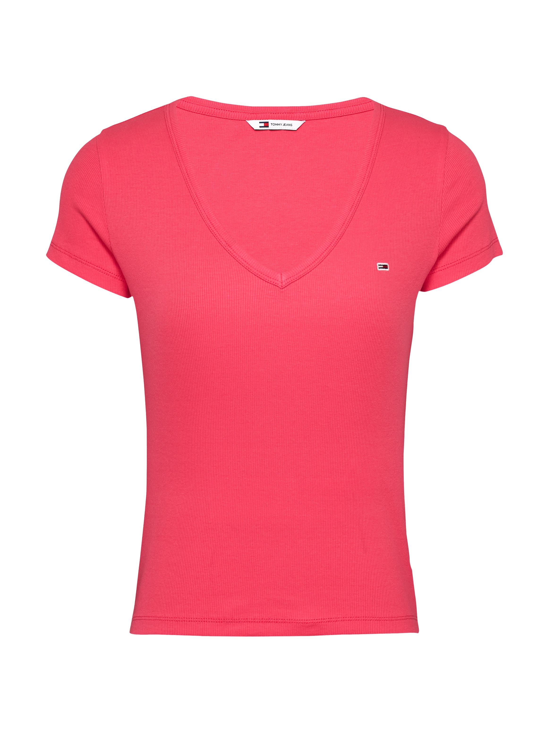 Tommy Jeans Kurzarmshirt »TJW SLIM ESSENTIAL RIB V SS«, mit gerippter Struktur