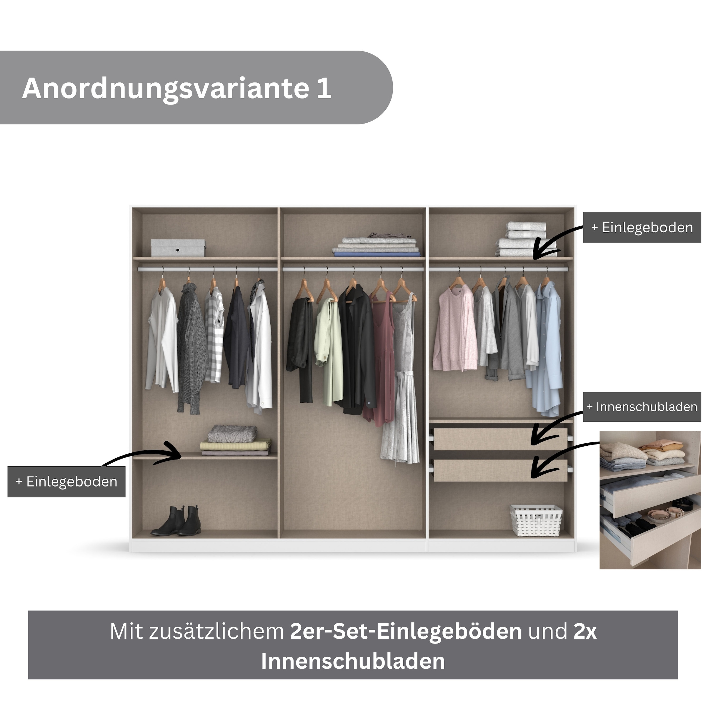 rauch Drehtürenschrank »Kleiderschrank Schrank Garderobe KOLUNA mit Glastüren und Spiegel«, inkl. 2 Innenschubladen sowie extra Einlegeböden MADE IN GERMANY