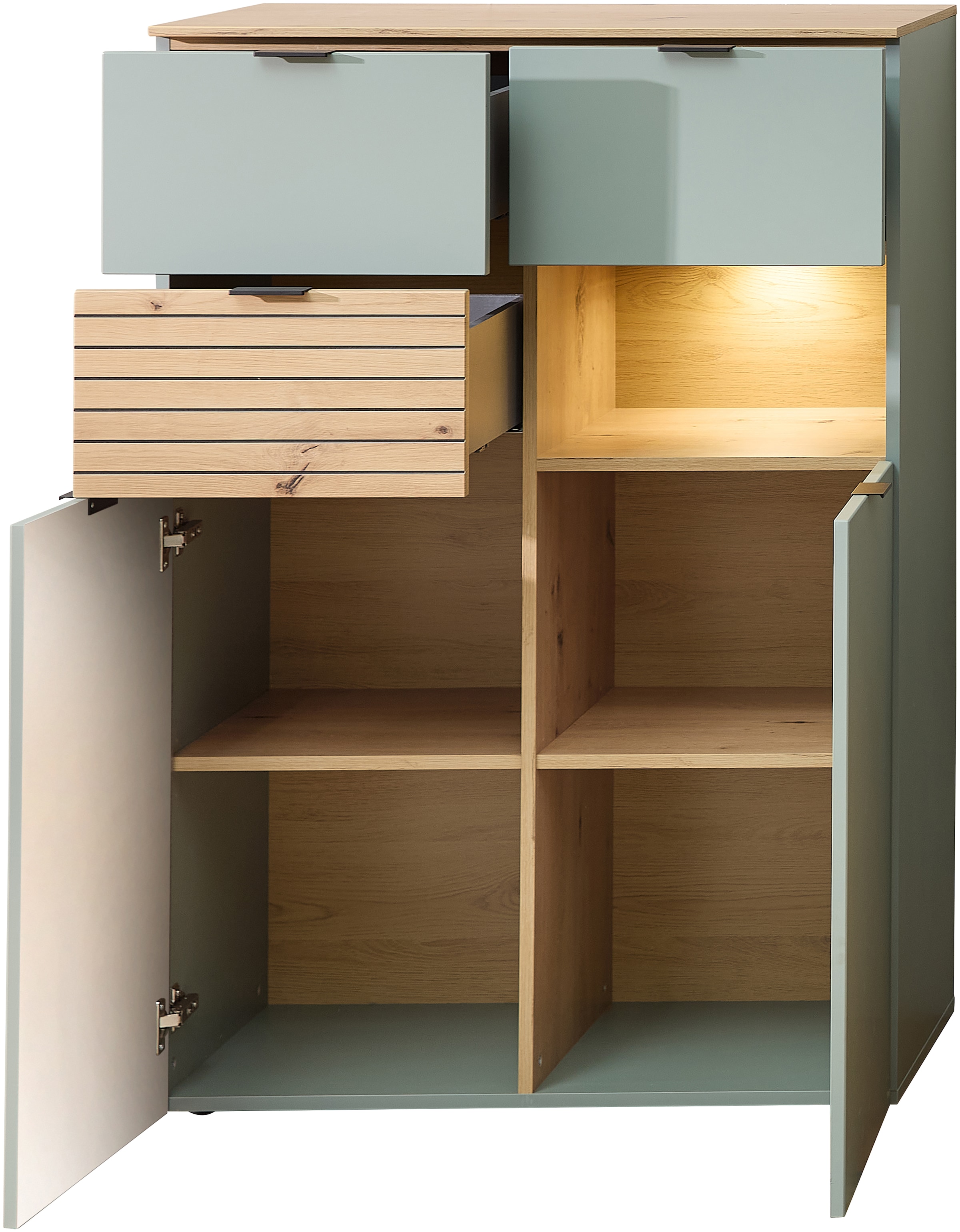 Innostyle Highboard »INA Highboard,  84 x 125 x 45 cm (B/H/T)« 1 Stk. tlg. 2 türig, 3 Schubladen, inkl. Beleuchtung, Softclose