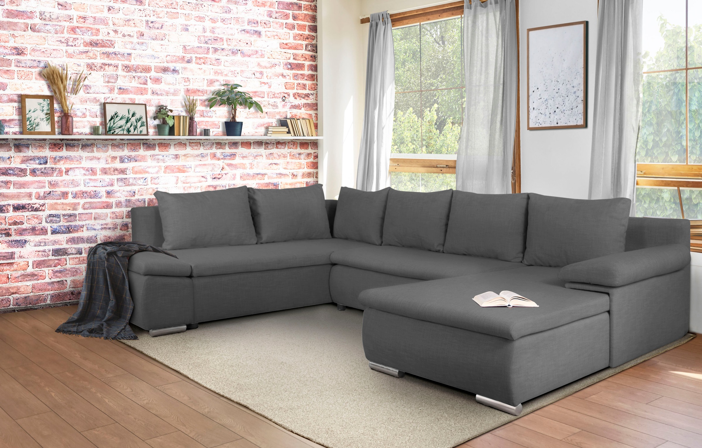 Home affaire Wohnlandschaft »Acra U-Form«, mit Bettfunktion und Bettkasten, in Mattenoptik