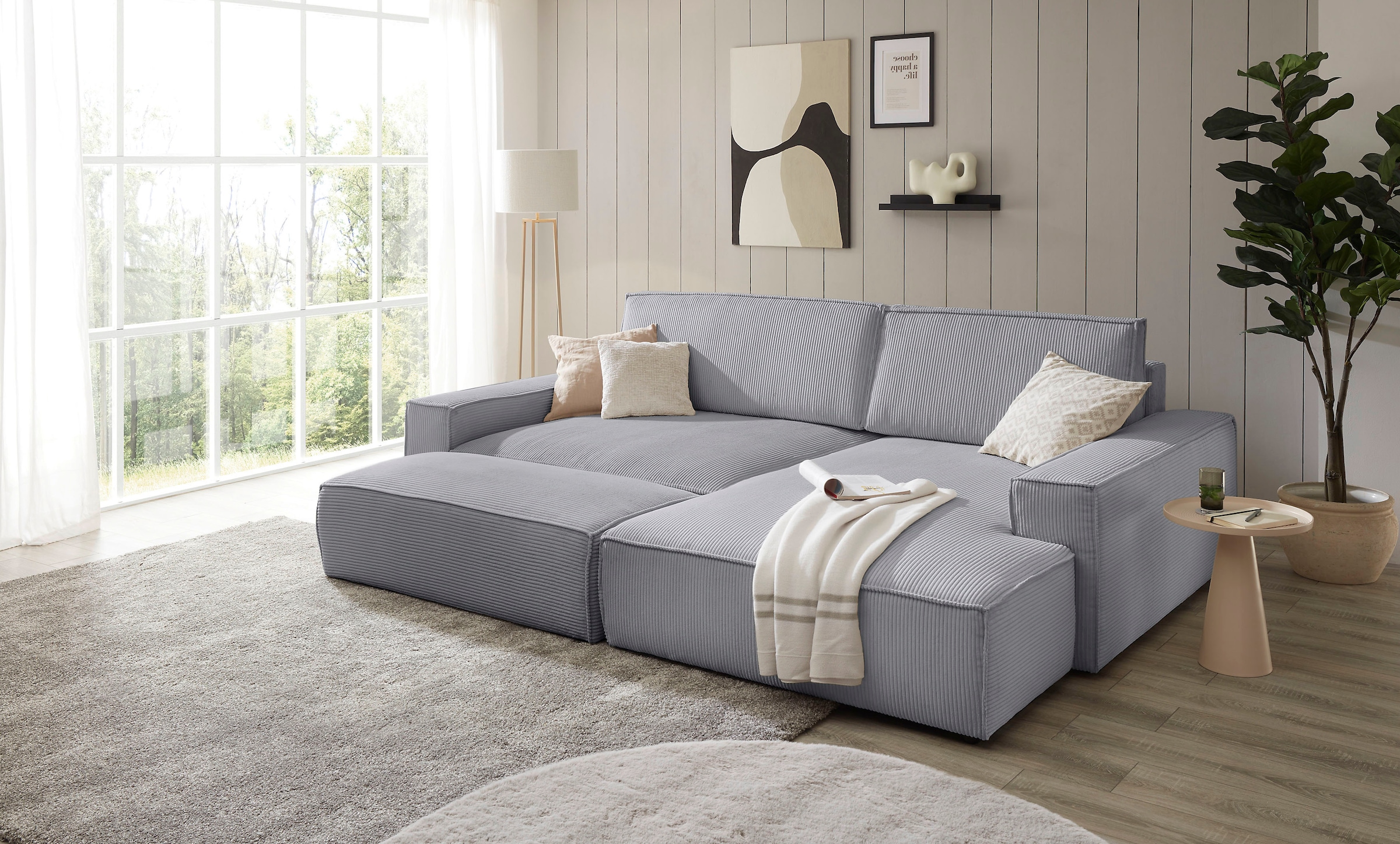 Home affaire Polsterecke »NEU: SHERWOOD XXL tief, L-Form mit Schlaffunktion, Big-Sofa mit Hocker«, (Set, 2 St.), stellbar zum Schlafsofa (Krokodilverbinder), Cord, Leinenoptik