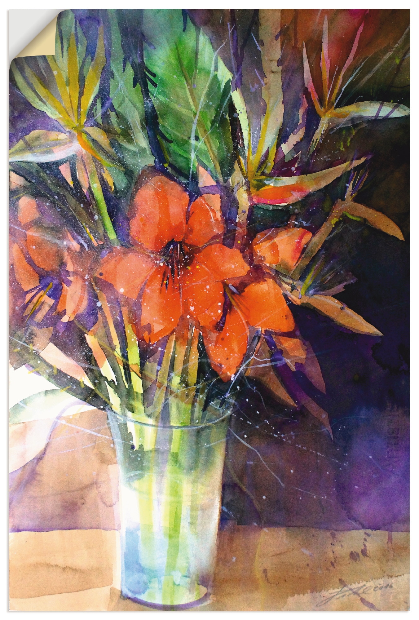 Artland Wandbild »Amaryllis und Strelizien in Vase«, Vasen & Töpfe, (1 St.), als Alubild, Leinwandbild, Wandaufkleber oder Poster in versch. Größen