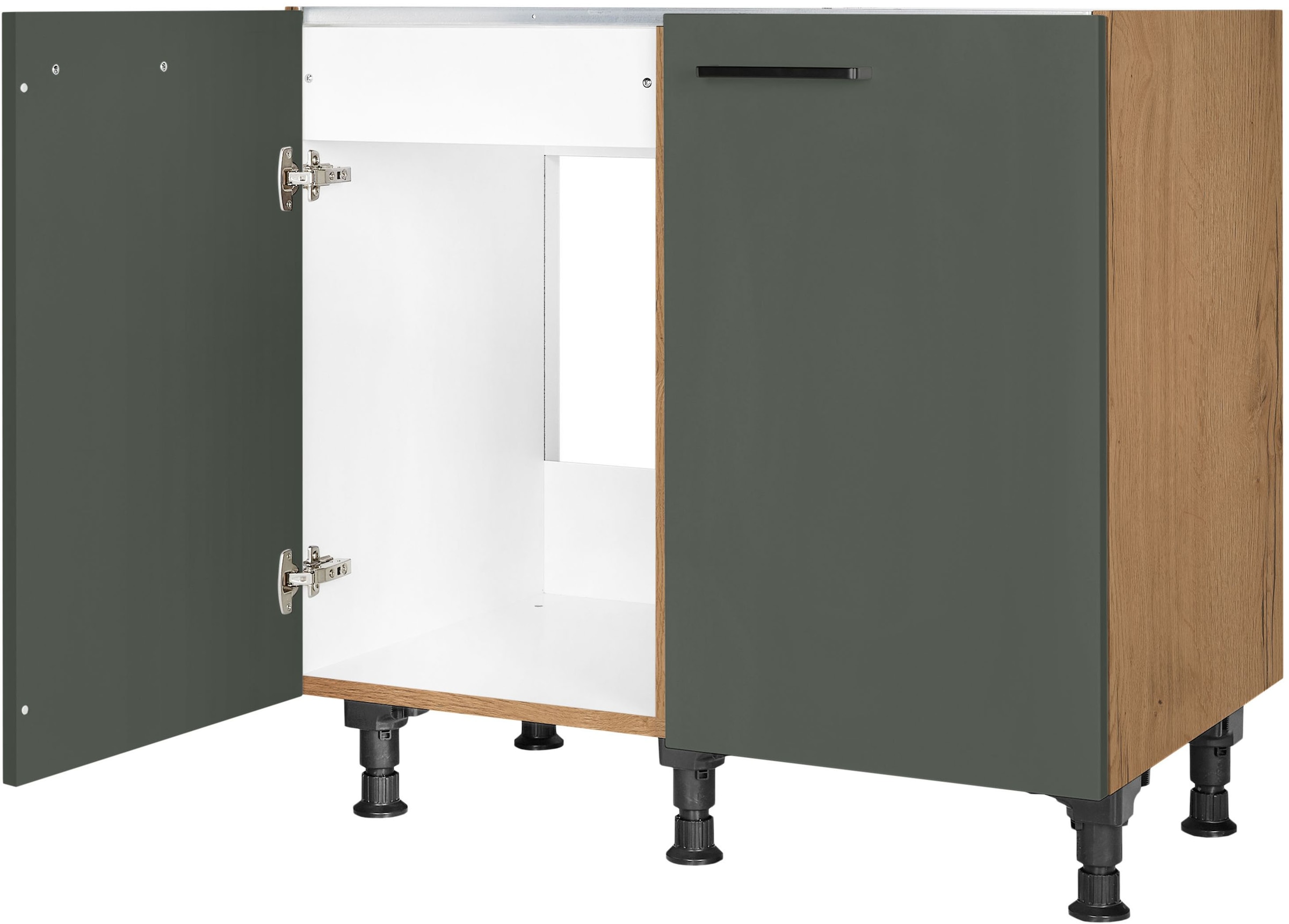 nobilia® Spülenschrank »"Easytouch", vormontiert, mit höhenverstellbaren Sockelfüßen,« Breite 90 cm