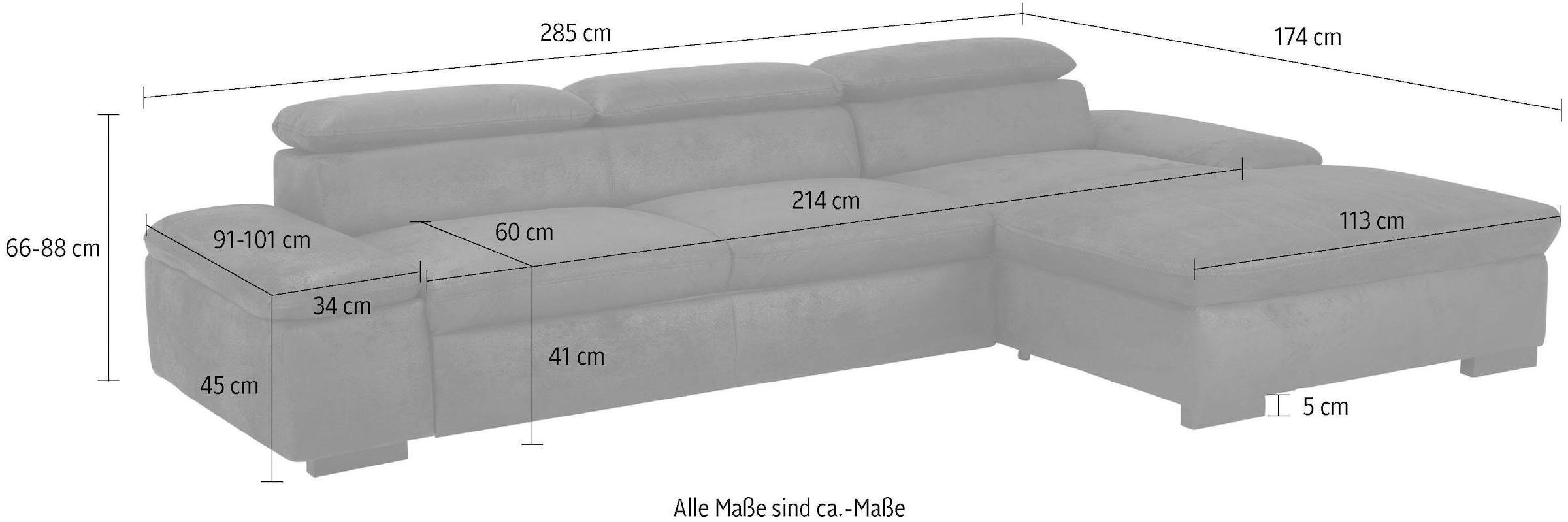 Home affaire Ecksofa »Alberto L-Form«, mit Kopfteilverstellung, wahlweise mit Bettfunktion