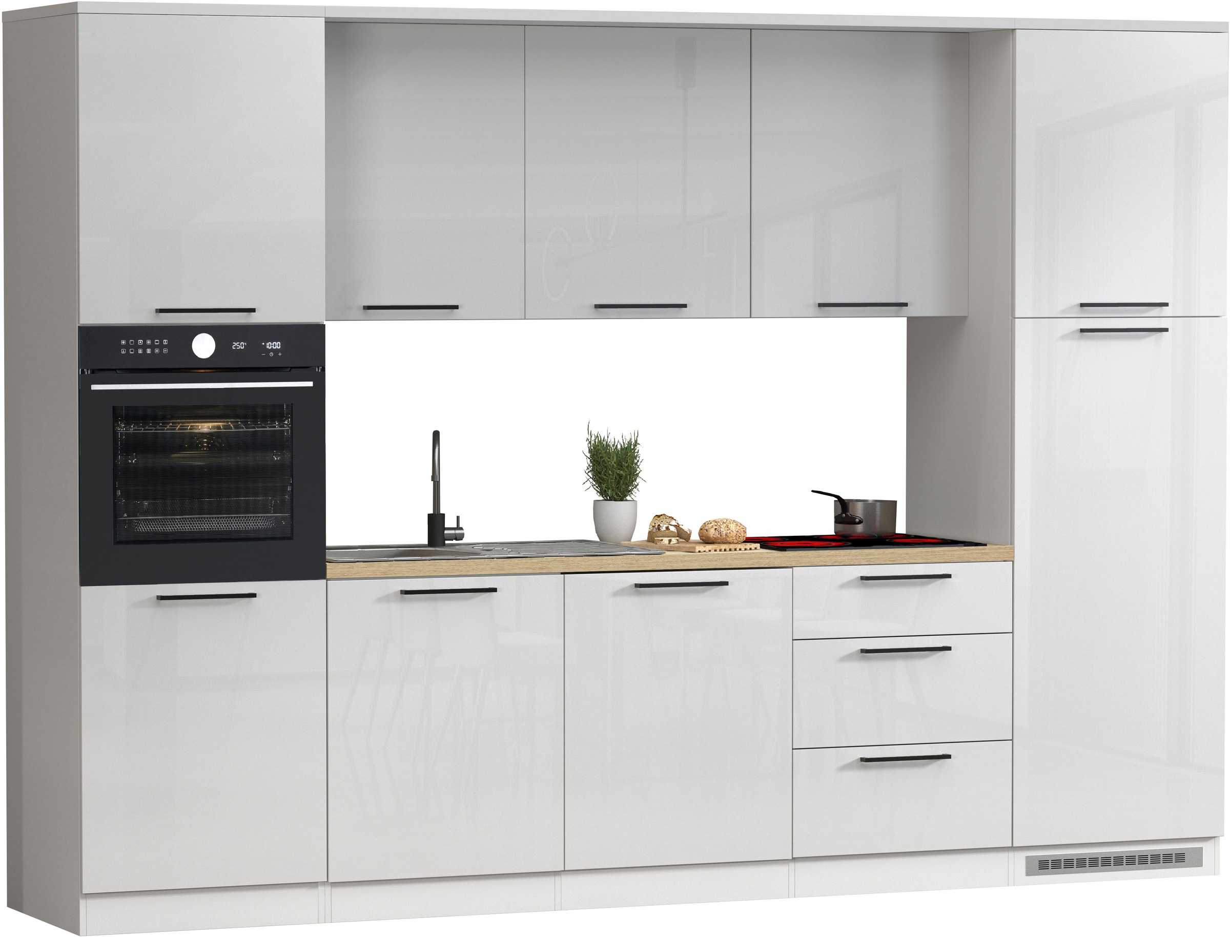 KOCHSTATION Küchenzeile »KS-Luna, Einbauküche, Zeilenküche, Küchenblock« Breite 300 cm, wahlweise mit Hanseatic-E-Geräten, APL 35mm stark