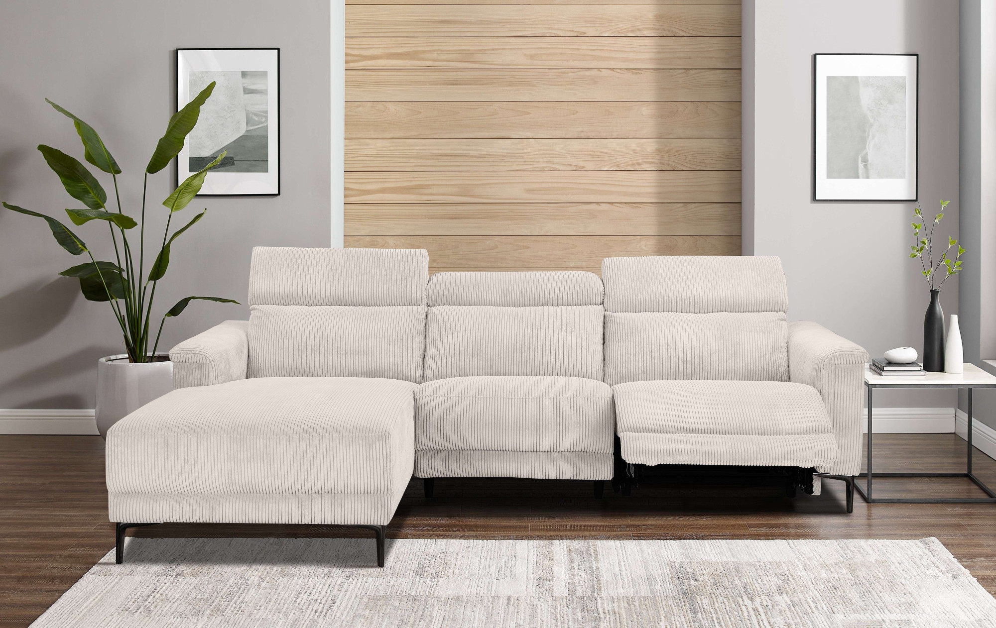 Places of Style Ecksofa »Lund in Cord, L-Form, 261 cm, manuelle und elektr. Relaxfunktion,«, USB-A und Kopfteilverstellung