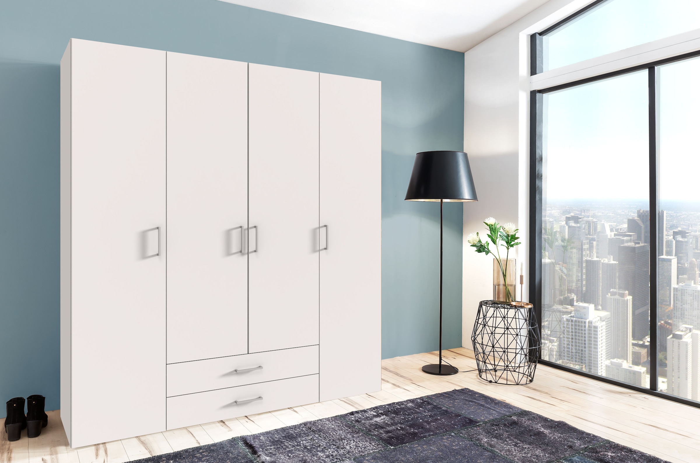 Wimex Drehtürenschrank »Mugano, 135 oder 180cm breit, 208 oder 236cm hoch, Made in Germany«, (mit langen Griffstangen aus Metall), wahlweise mit oder ohne Spiegel, mit Schubladen