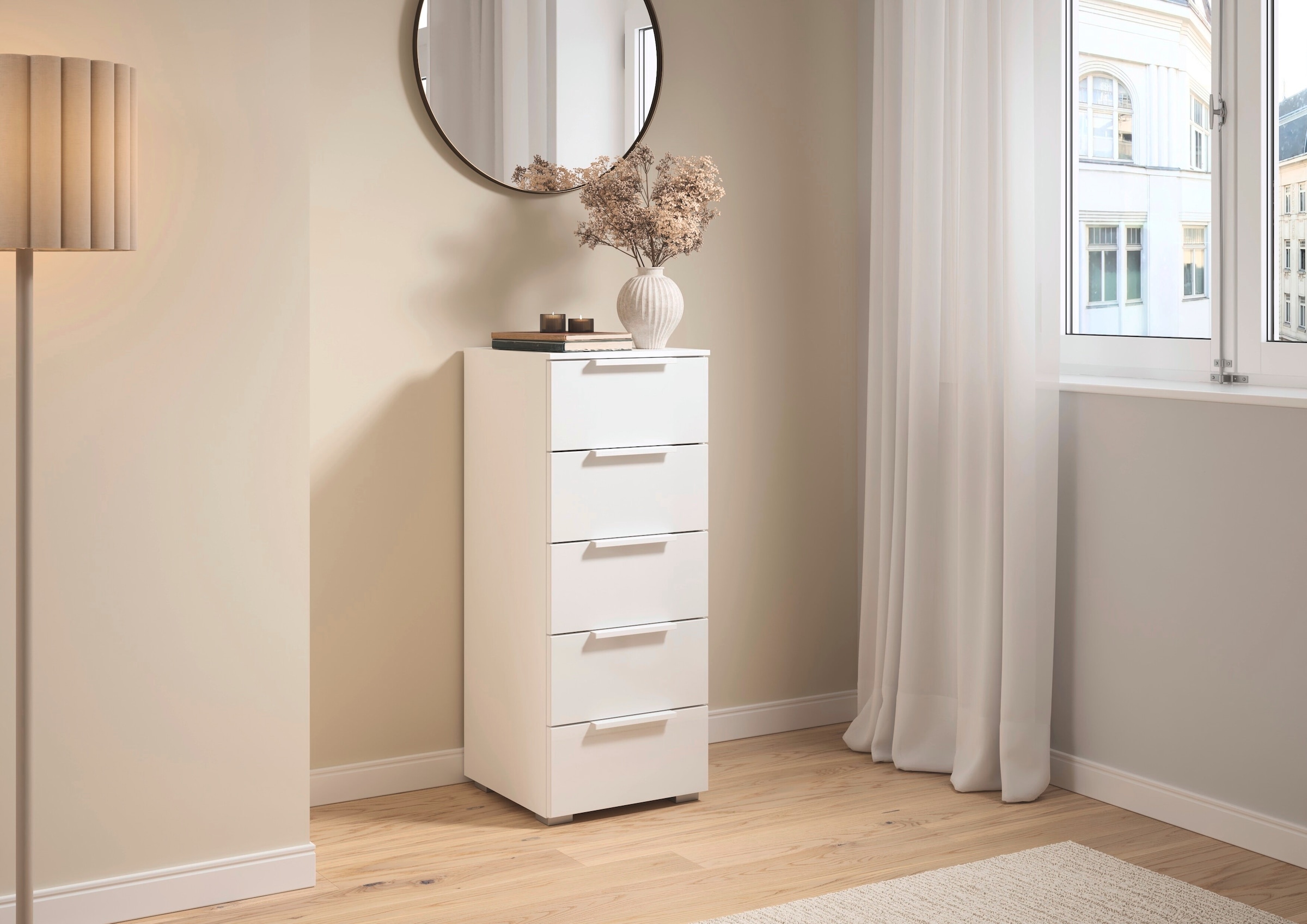 rauch Schubkastenkommode »Highboard Sideboard Kommode MONTCLAR Frontauswahl Dekor/Hochglanz/Glas« in 2 Breiten: 40 oder 80 cm / Höhe 100 cm, inkl. Soft-Close-Funktion,  mit 5 geräumigen Schubladen, viele Griffvarianten MADE IN GERMANY