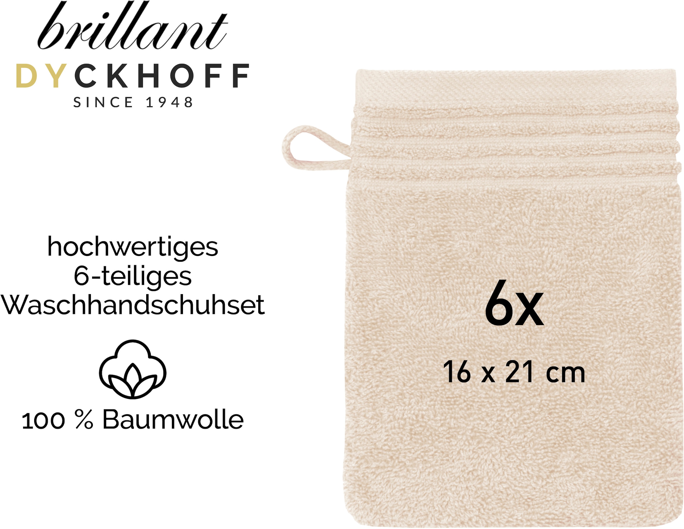 Dyckhoff Waschhandschuh »Waschhandschuh-Set BRILLANT 6-tlg., Baumwolle, 550 g/m²« Baumwolle