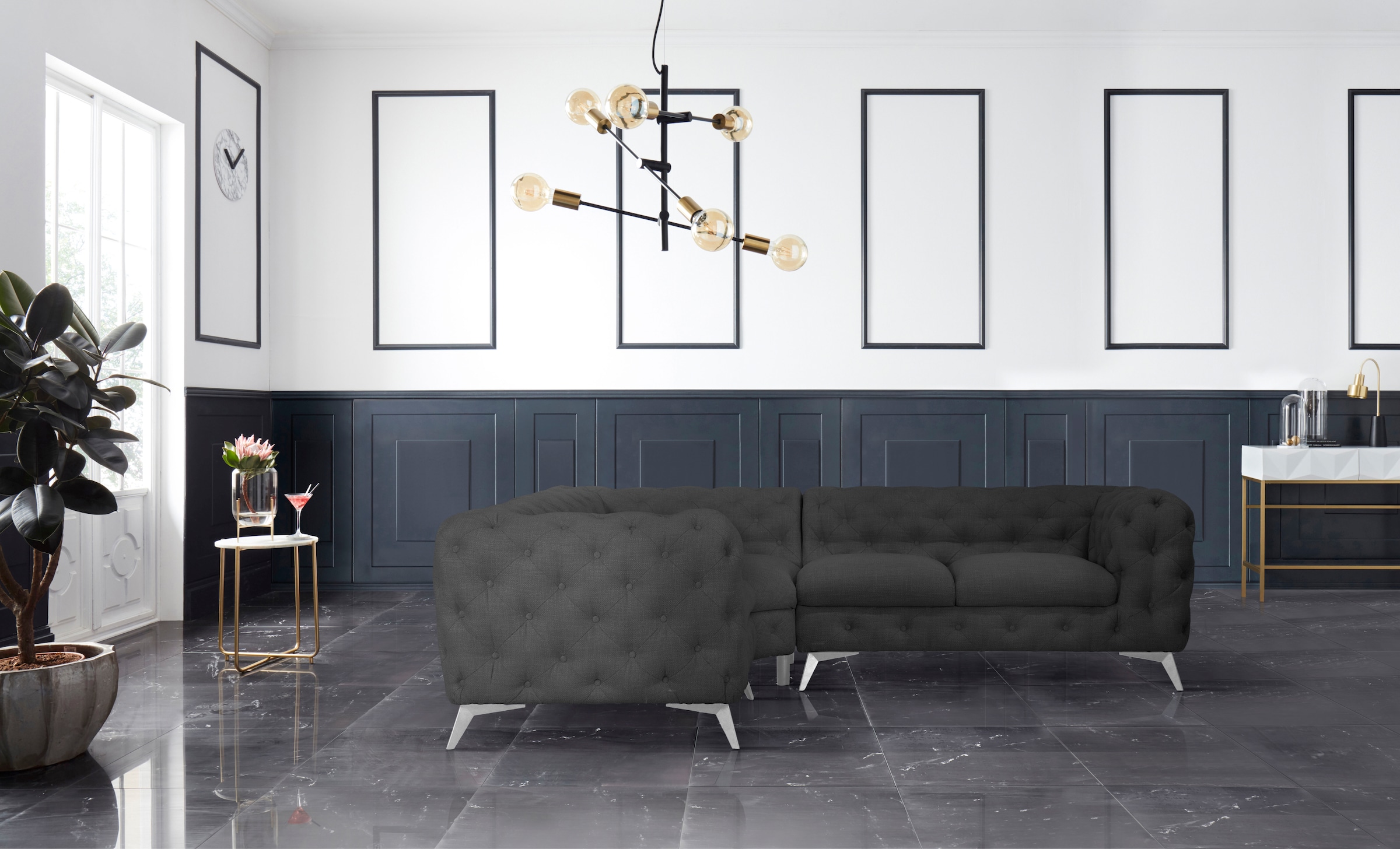 Leonique Chesterfield-Sofa »Ecksofa GLYNIS L-Form mit Wellenunterfederung, günstig online kaufen