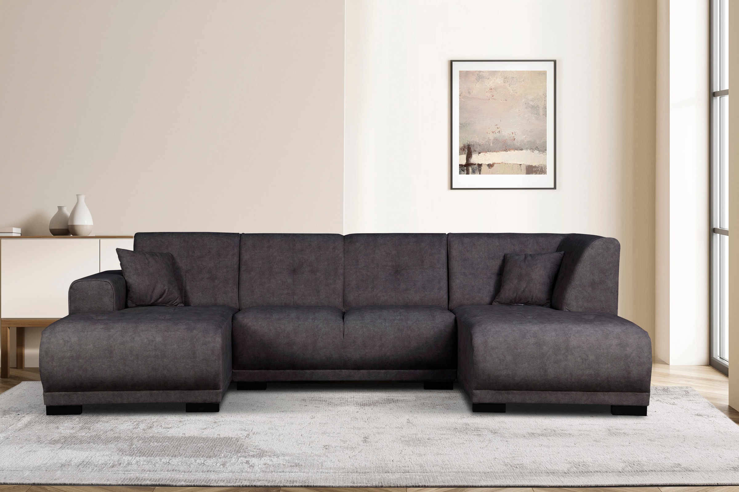 Home affaire Wohnlandschaft »Langeland U-Form«, incl. 2 Zierkissen, Recamiere wahlweise links oder rechts