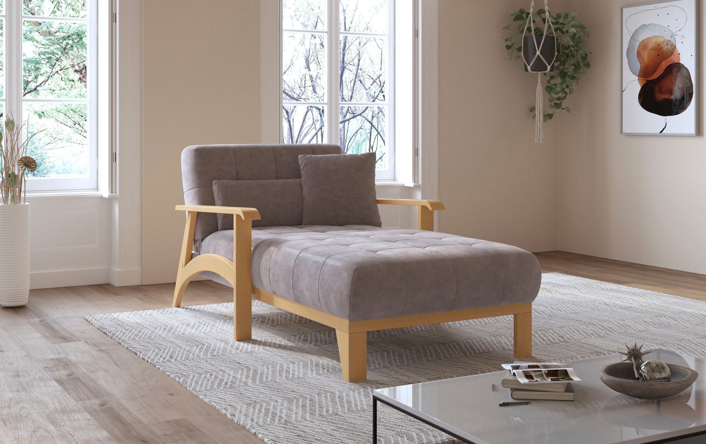 sit&more Recamiere »Billund«, Armlehnen aus eichefarbigem Buchenholz, verschiedene Bezüge und Farben