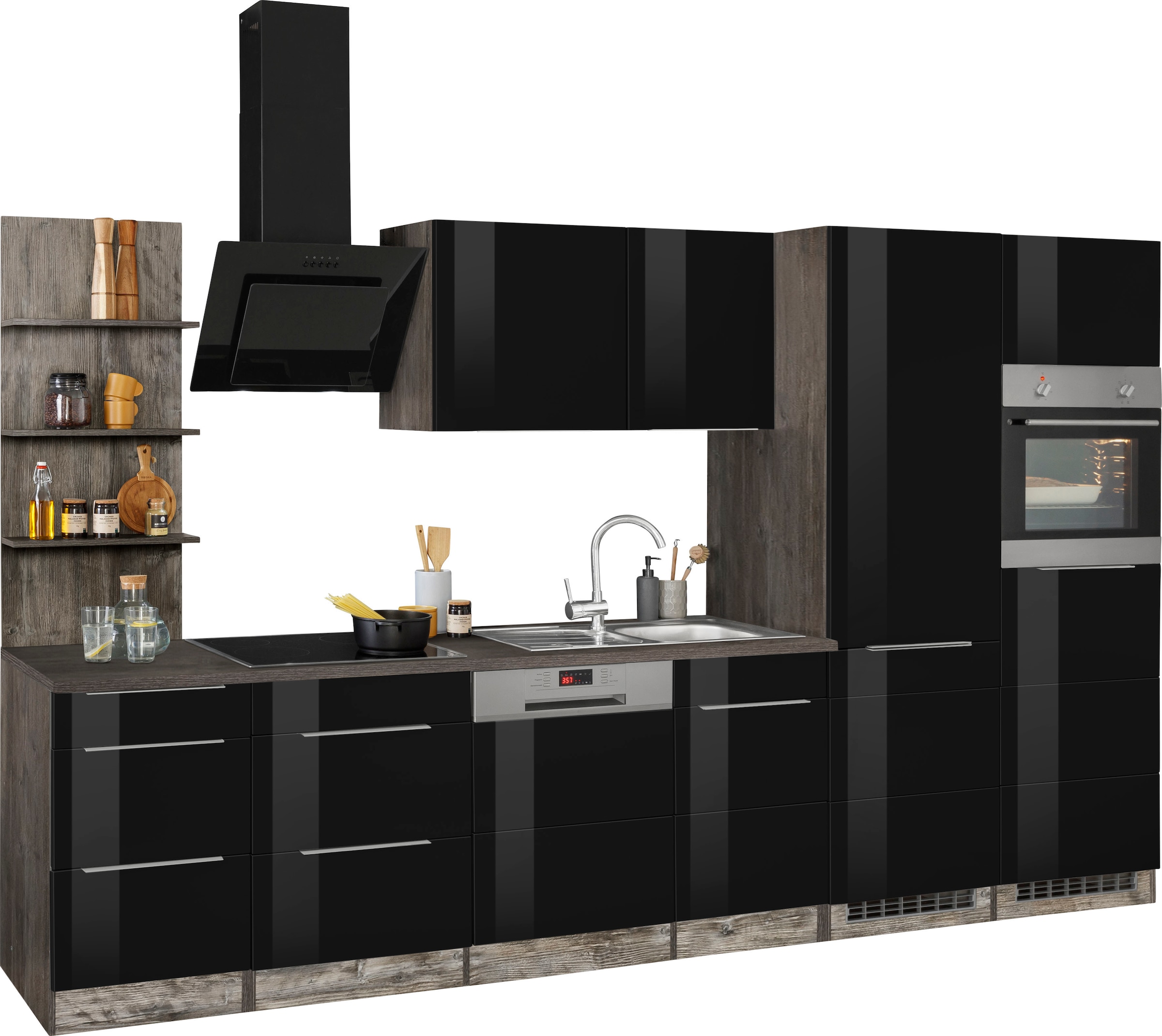 KOCHSTATION Küchenzeile »KS-Brindisi Breite 340 cm«, wahlweise mit E-Geräten und Induktion, mit MDF-Fronten und Regal