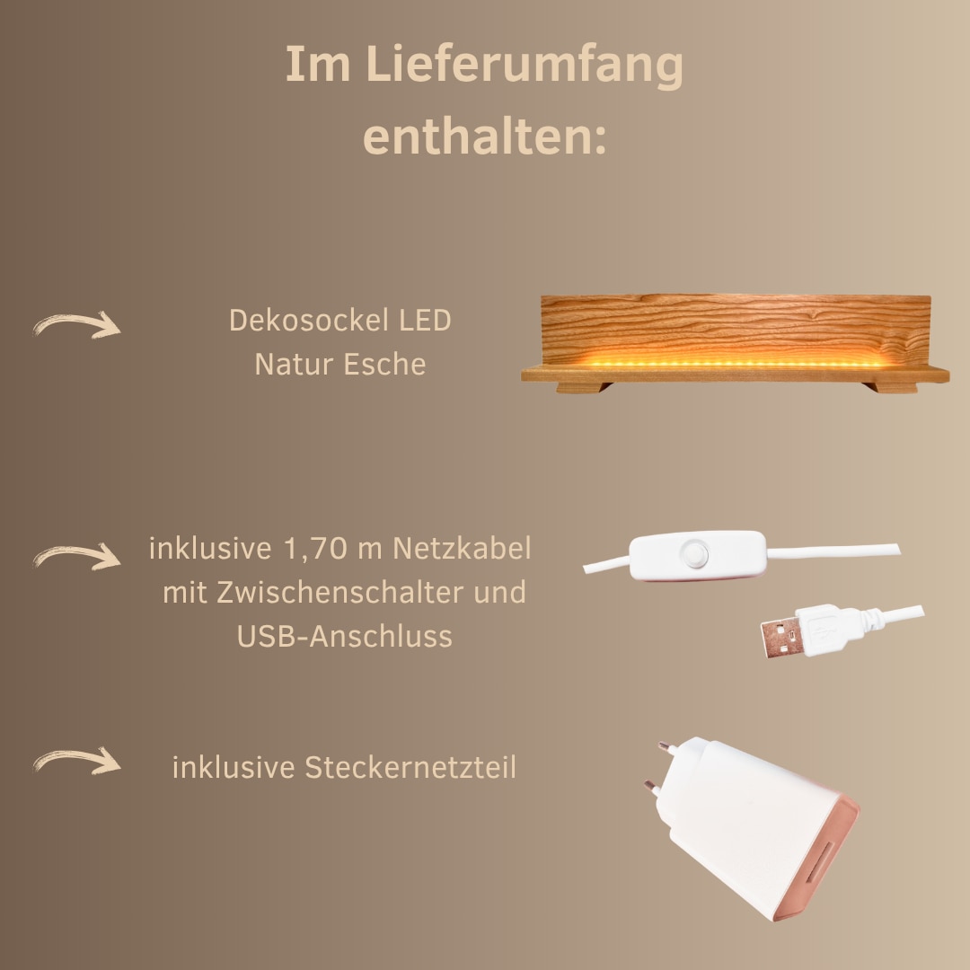 Weigla LED Dekolicht »Dekosockel aus lackiertem Eschenholz, BxHxT: 60x14,4x7 cm« Deko aus dem Erzgebirge für Weihnachten und das ganze Jahr