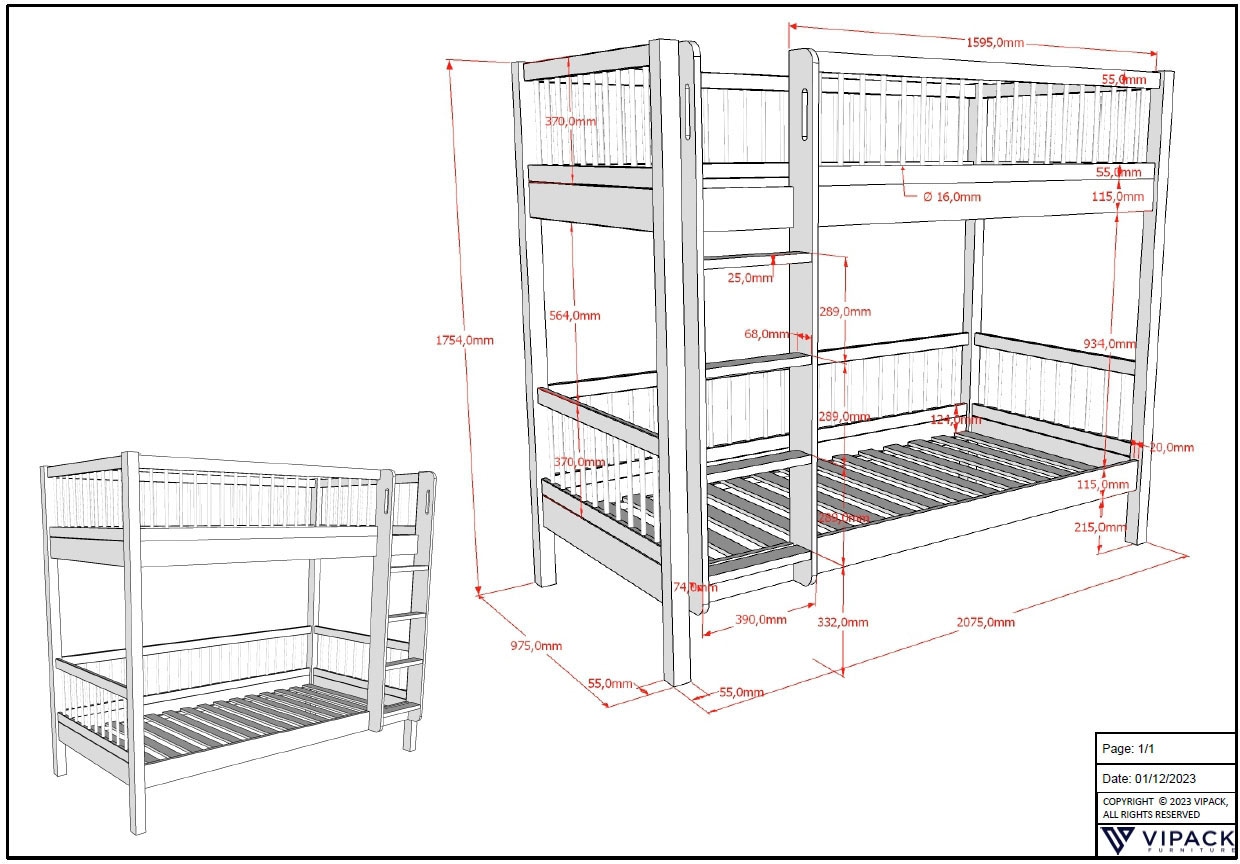 Home affaire Etagenbett, (Made in Europe), mit 90x200 cm LF, Lattenroste, Leiter, wahlweise m. Bettschubade, weiß
