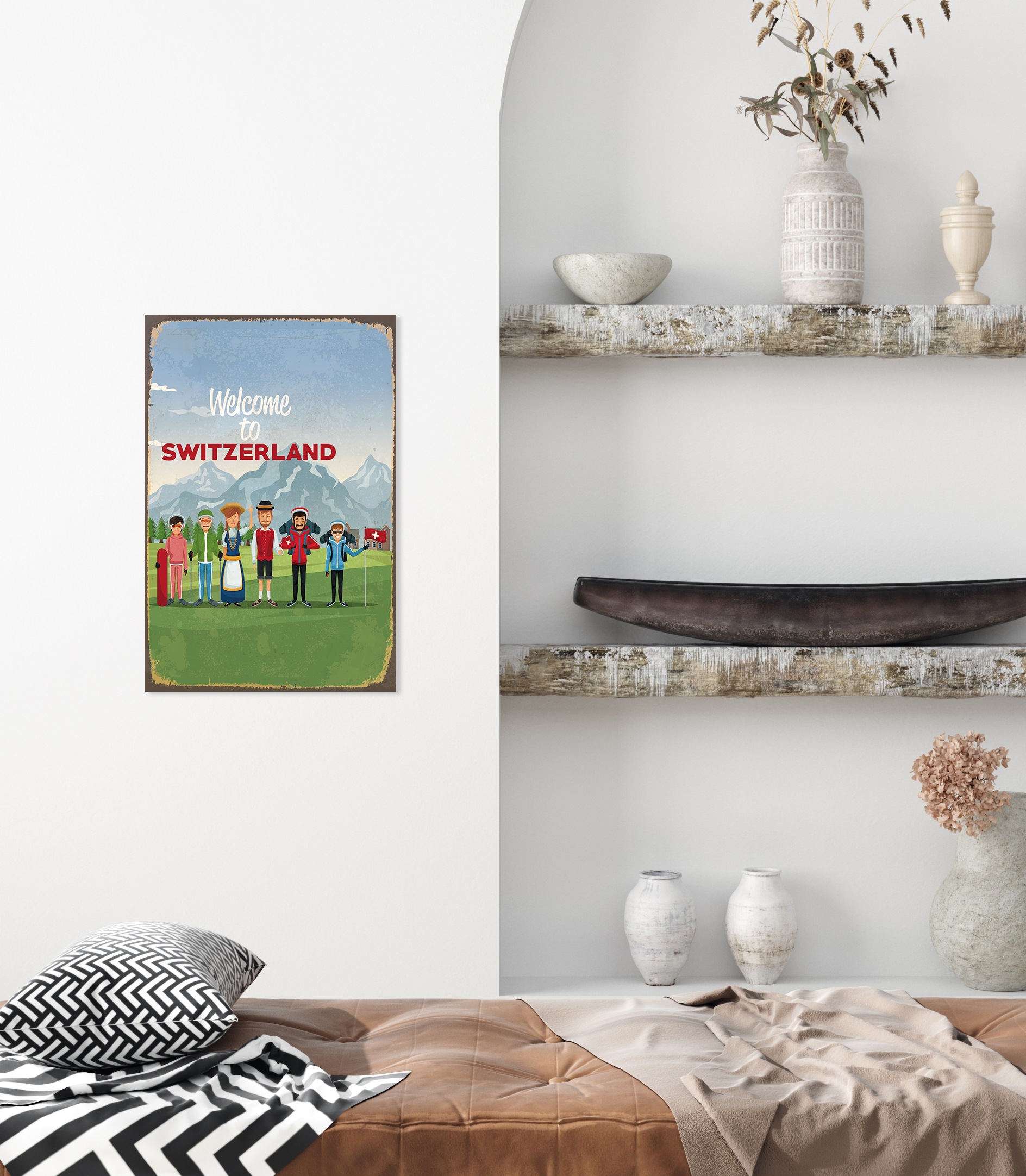 queence Metallbild »WELCOME TO SWITZERLAND« Berge & Alpenbilder   Schriftzu günstig online kaufen