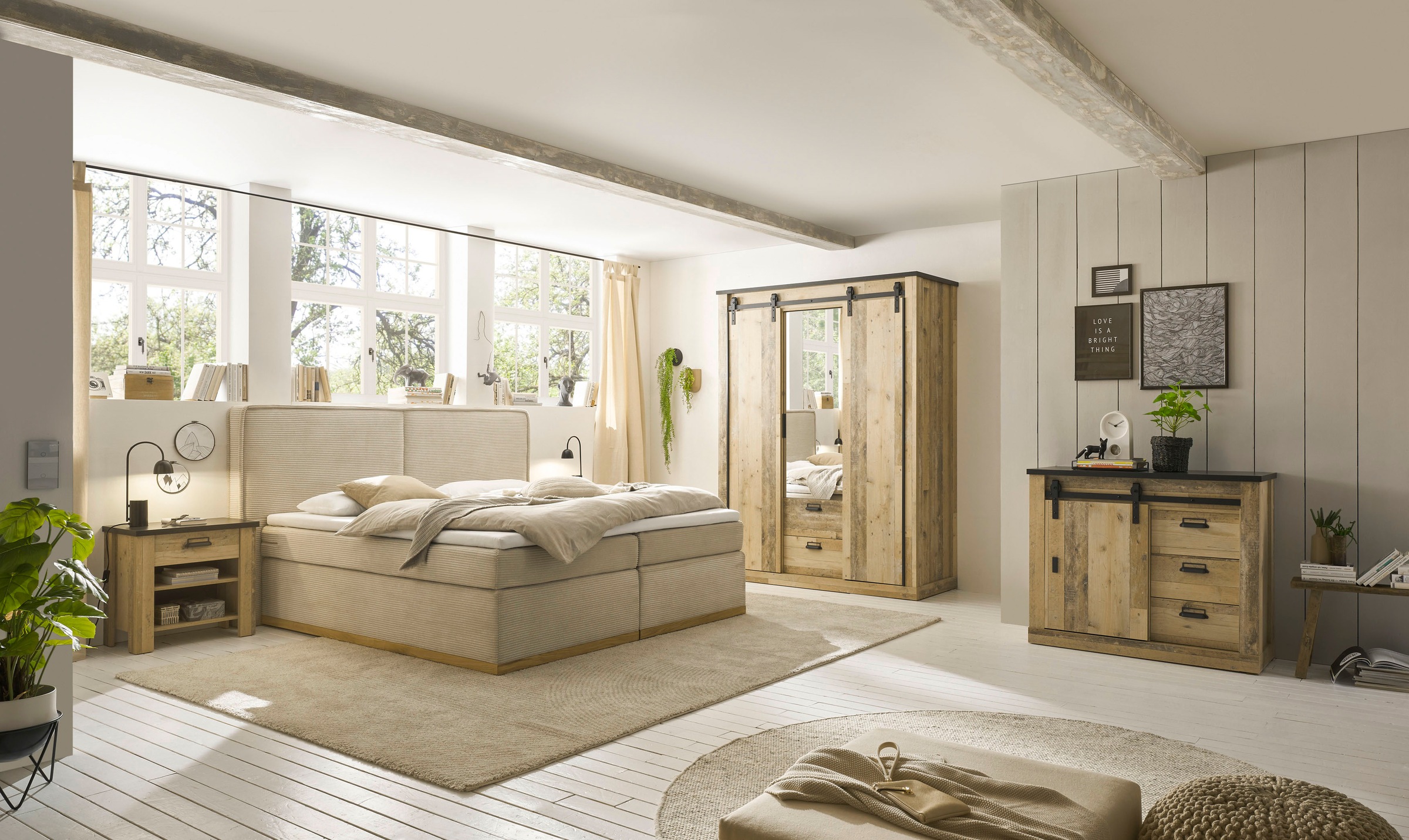Home affaire Boxspringbett »SHERWOOD Hotelbett, Polsterbett«, Hochwertiger Cord,weiche Velours-Struktur, mit Topper, Eiche