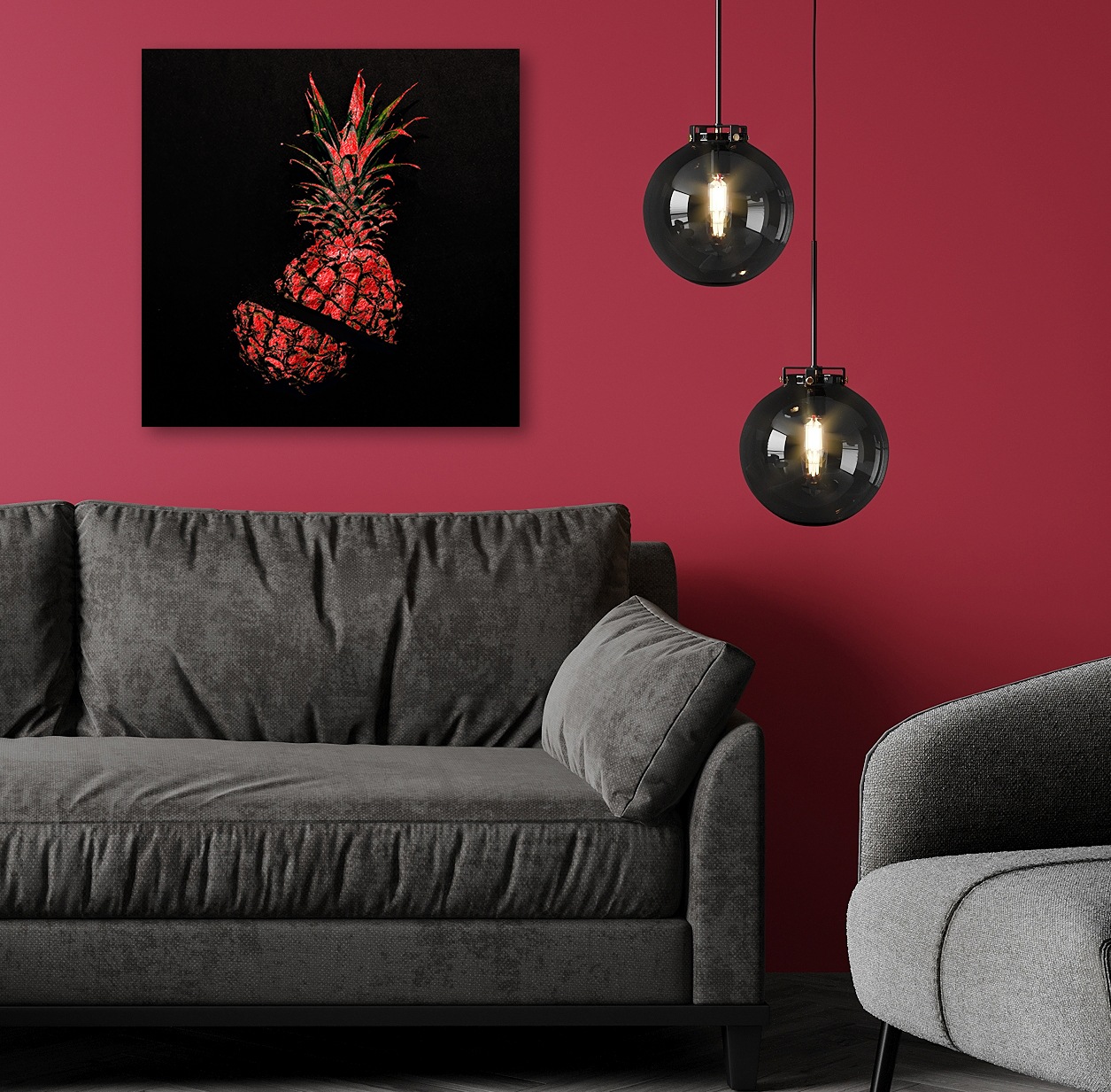 Acrylglasbild OTTO HOME "Ananas - Acrylbilder mit Blattgold veredelt", rot (farbe bild(er): rot), B:40cm H:40cm, Bilder