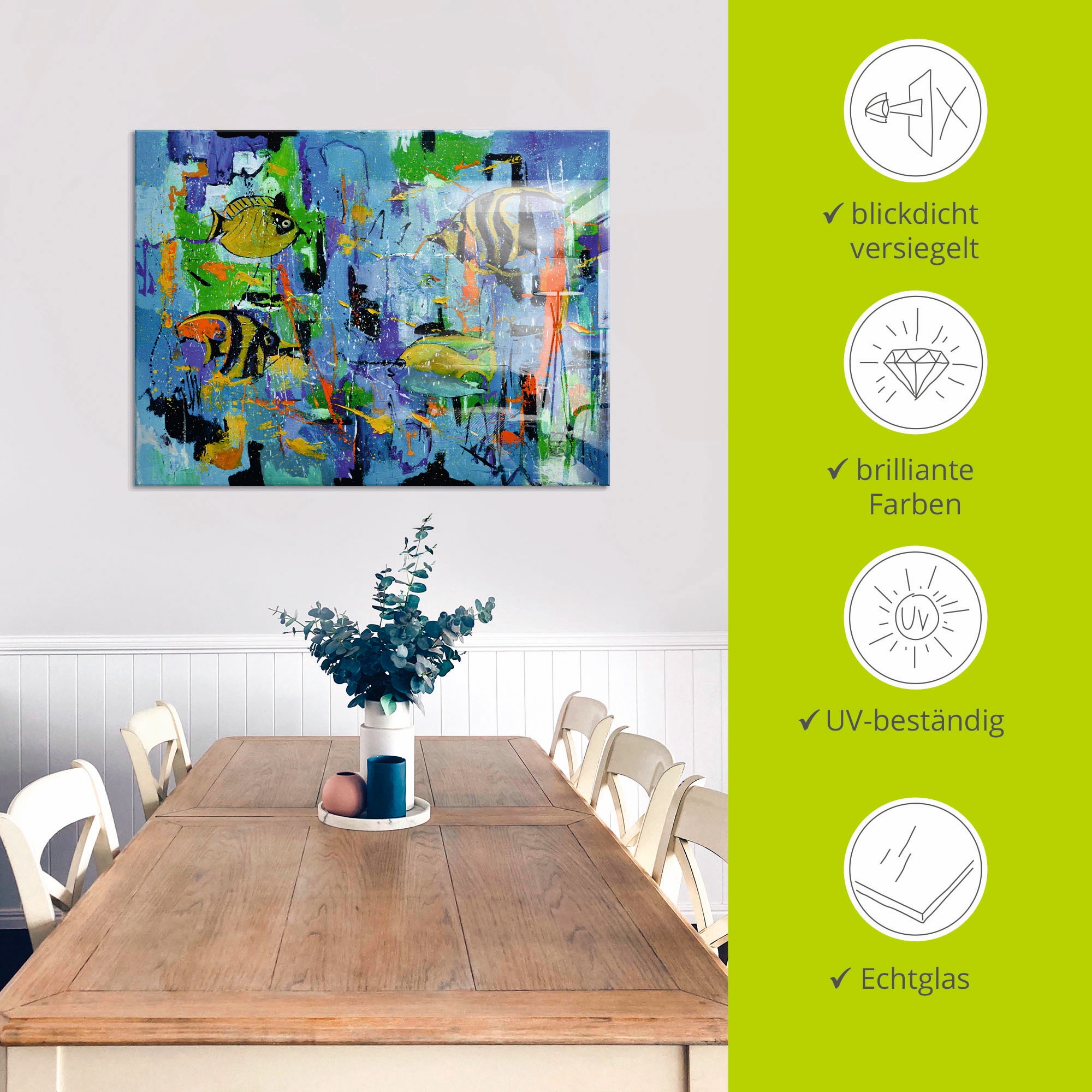 Artland Glasbild »Abstrakt Fische Blau« Wassertiere 1 Stk. tlg. in verschiedenen Größen