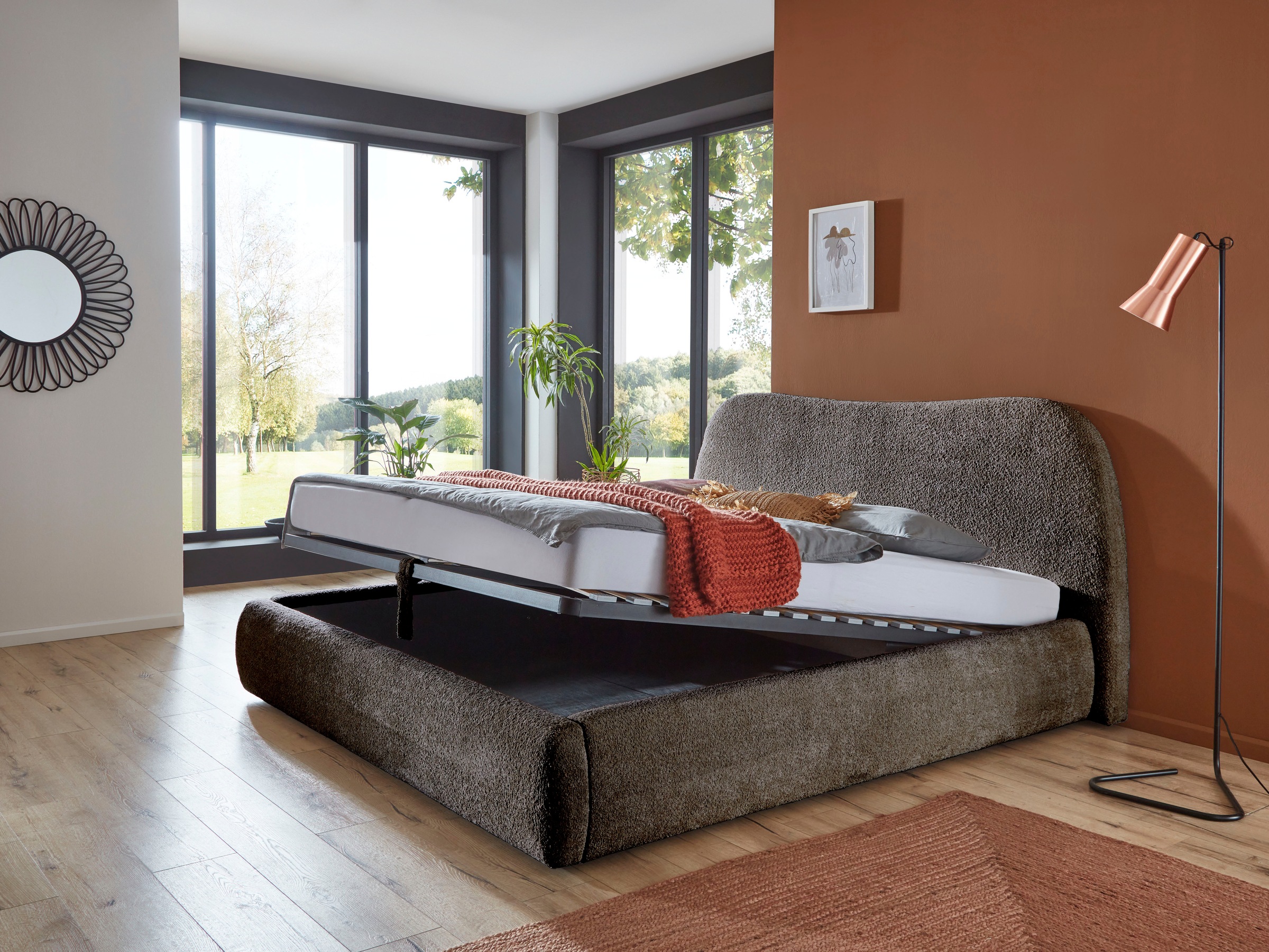 ATLANTIC home collection Polsterbett »Sophie«, mit oder ohne Stauraum, hochwertiger Bouclé-Bezug