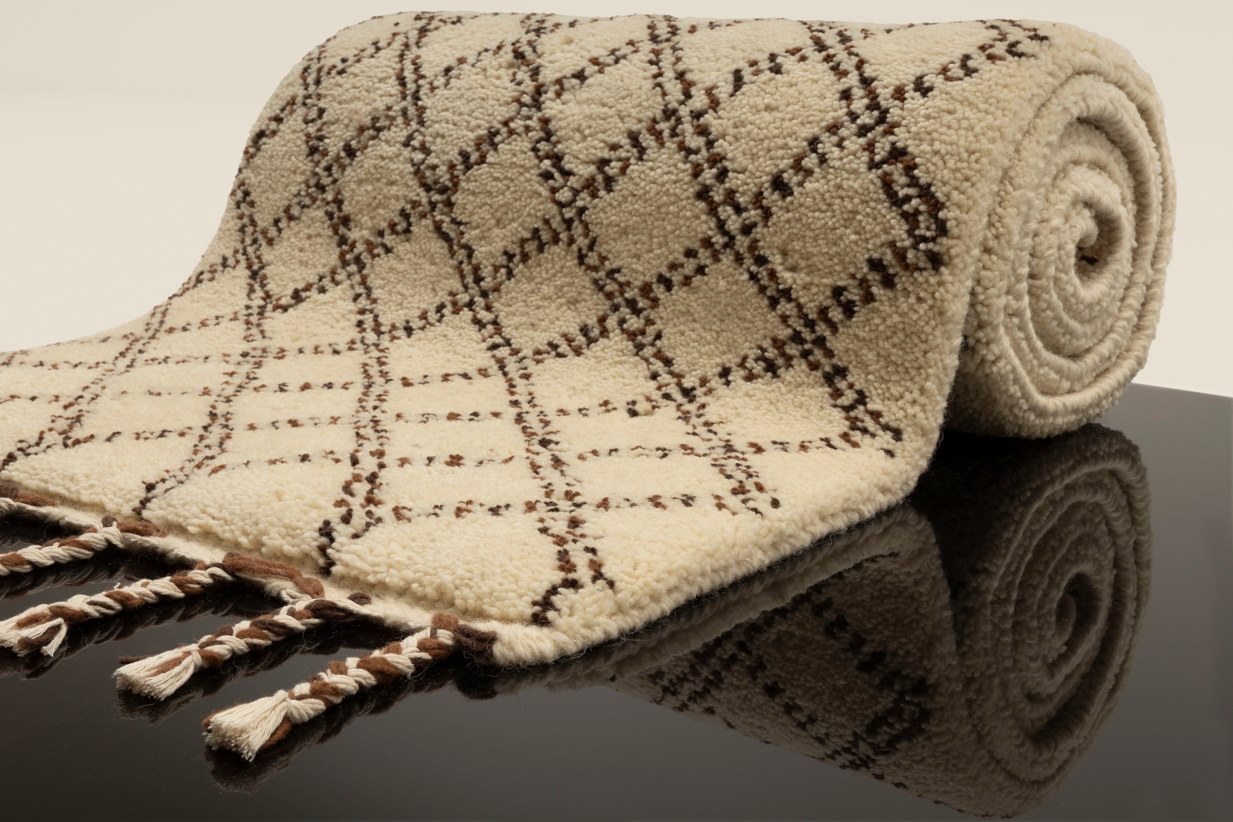 THEKO Wollteppich »MARMOUCHA 05«, rechteckig, 24 mm Höhe, reine Wolle, Rauten Design, mit Fransen