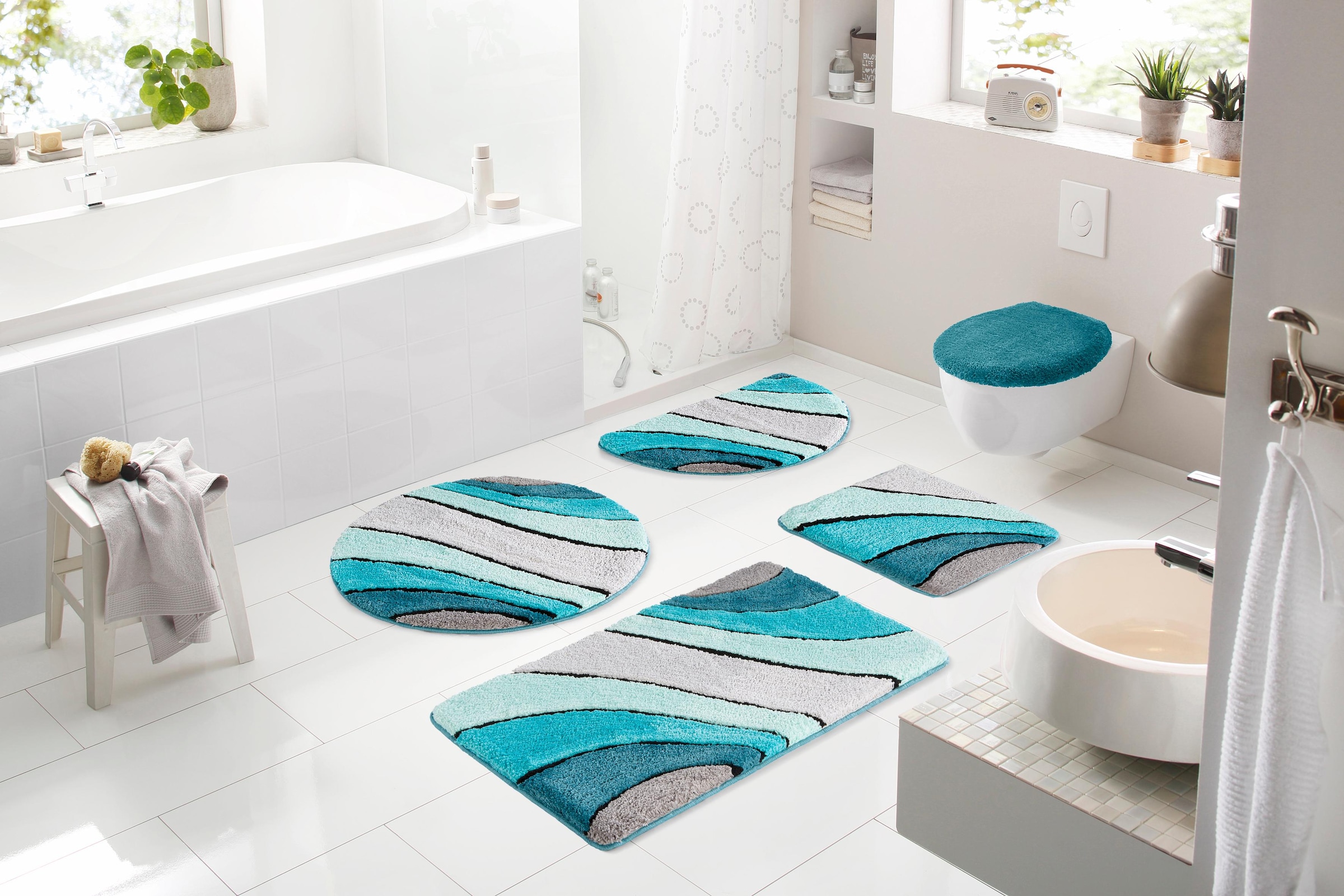my home Badematte »Josie, Badvorleger, Badezimmer Teppich«, rutschhemmend beschichtet, fußbodenheizungsgeeignet-schnell trocknend-strapazierfähig, Badteppich, Badematten, rechteckig, rund & als 3-tlg. Set erhältlich