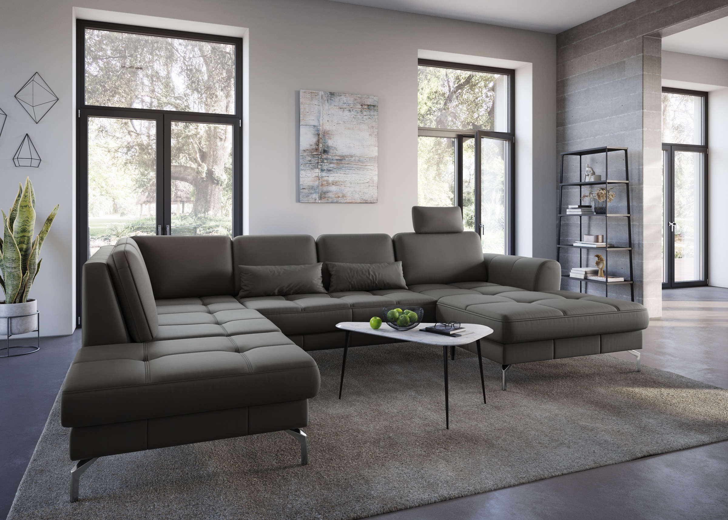 sit&more Wohnlandschaft »Bendigo U-Form«, inklusive Sitztiefenverstellung, Bodenfreiheit 15 cm, in 2 Fußfarben