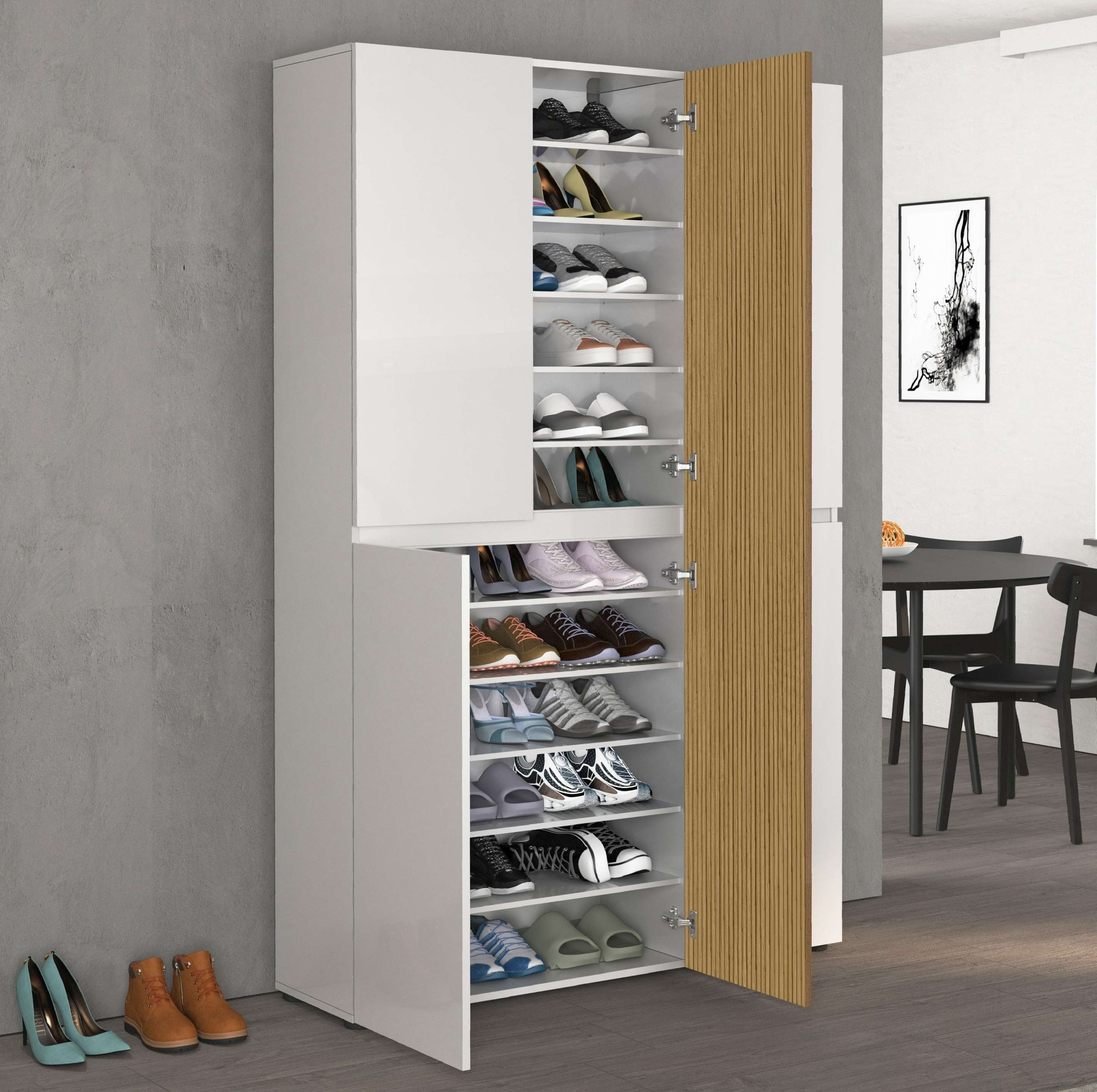 INOSIGN Schuhschrank »LADY, Schuhkommode,Schuhmöbel,Schuhablage,Schuhregal«, mit 20 Einlegeböden, 24 Fächer, Tür mit Rillenoptik, ca.58 paar Schuhe