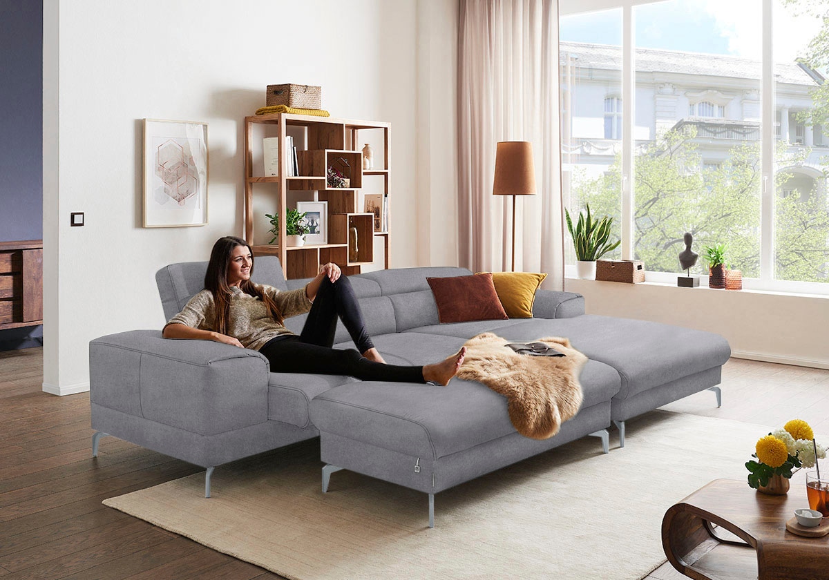 W.SCHILLIG Polsterhocker »piedroo, Designsofa mit tollem Sitzkomfort, bequem, L-Form«, Füße in Silber matt