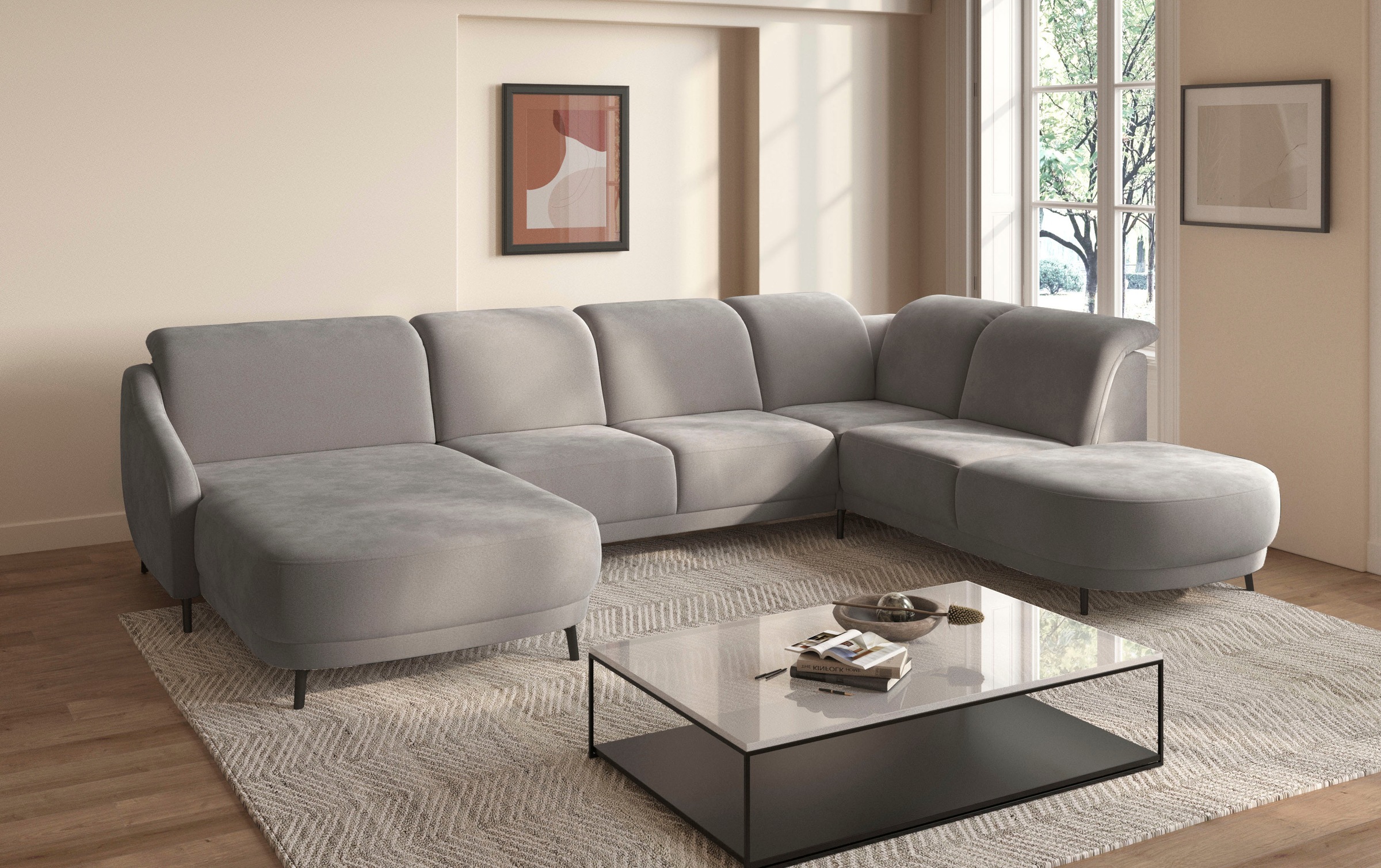 sit&more Wohnlandschaft »Blues U-Form« inkl. Kopfteilverstellung, wahlweise mit Klapptisch und USB