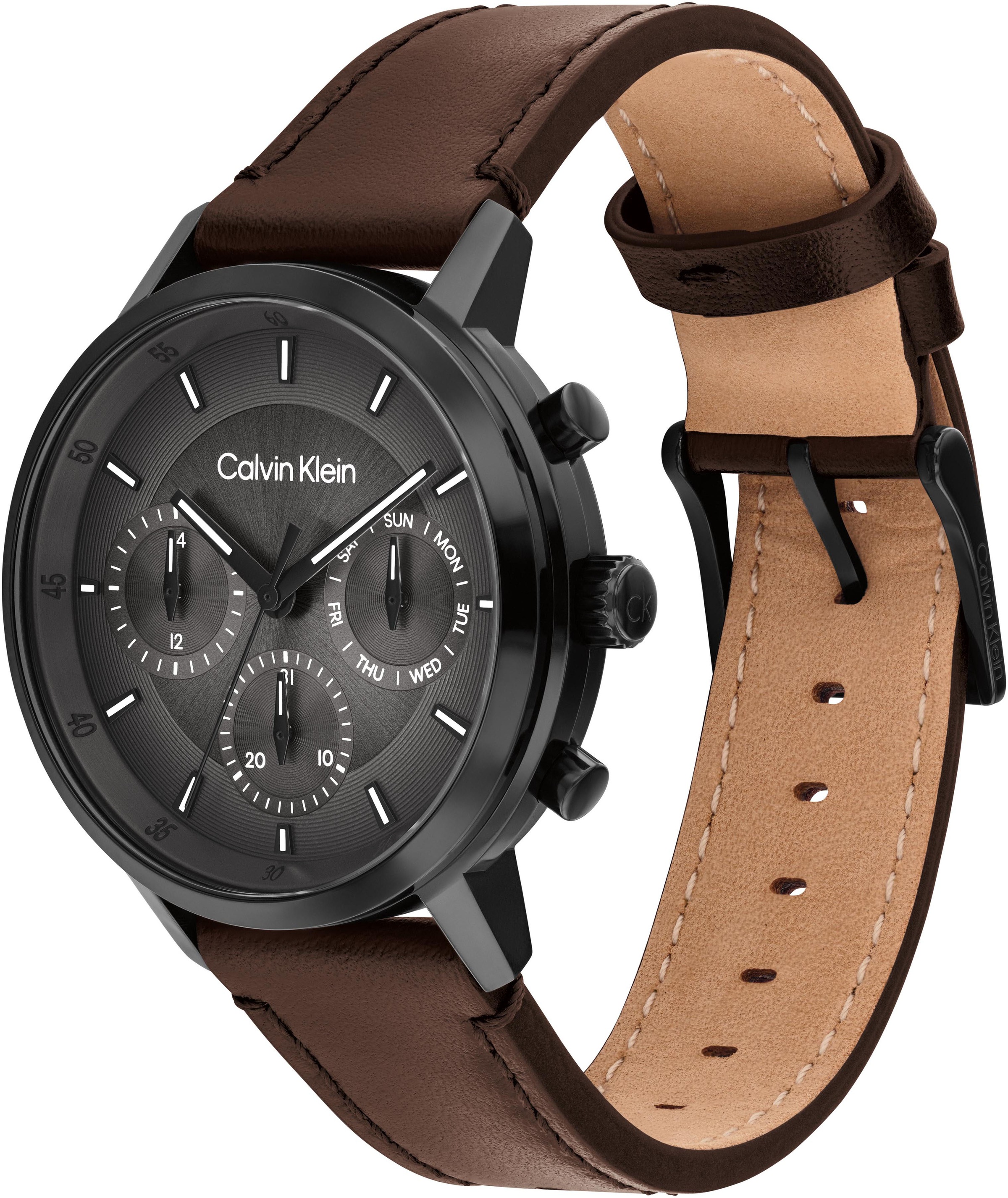 Calvin Klein Multifunktionsuhr »Gauge« Quarzuhr, Armbanduhr, Herrenuhr, Lederarmband, analog