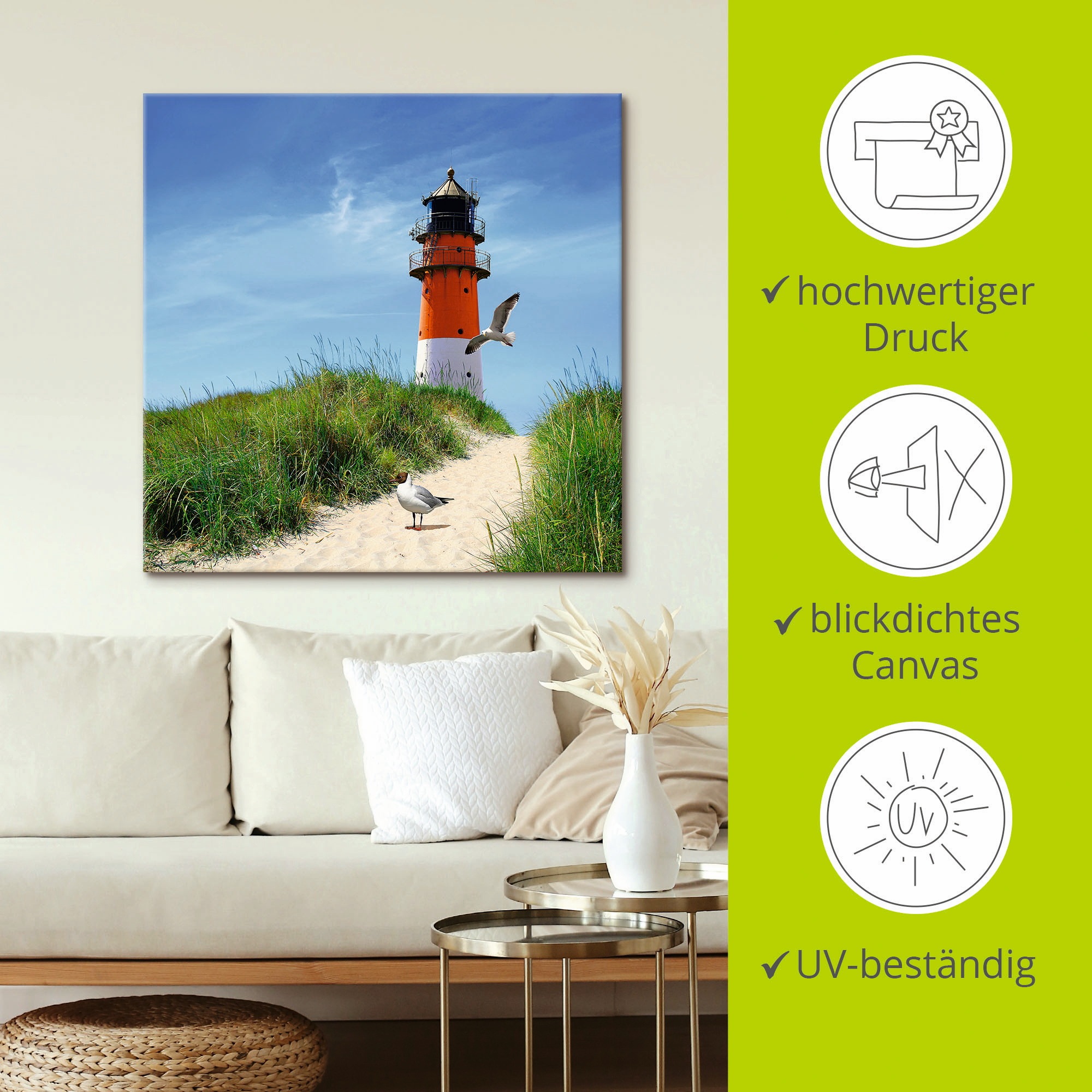 Artland Wandbild »Am Leuchtturm«, Gebäude, (1 St.), als Leinwandbild, Wandaufkleber in verschied. Größen
