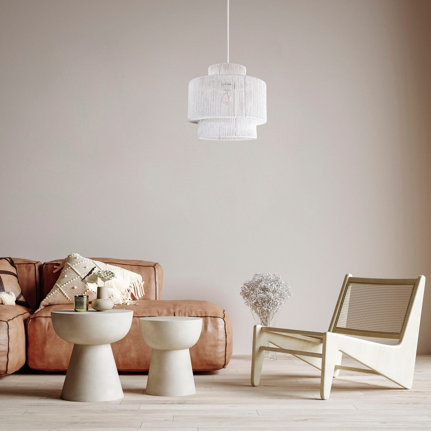 Paco Home Pendelleuchte »Hugo Lupita«, Leuchtmittel E27 | ohne Leuchtmittel, Wohnzimmer Esszimmer Rattan Optik Boho Lampenschirm Papier