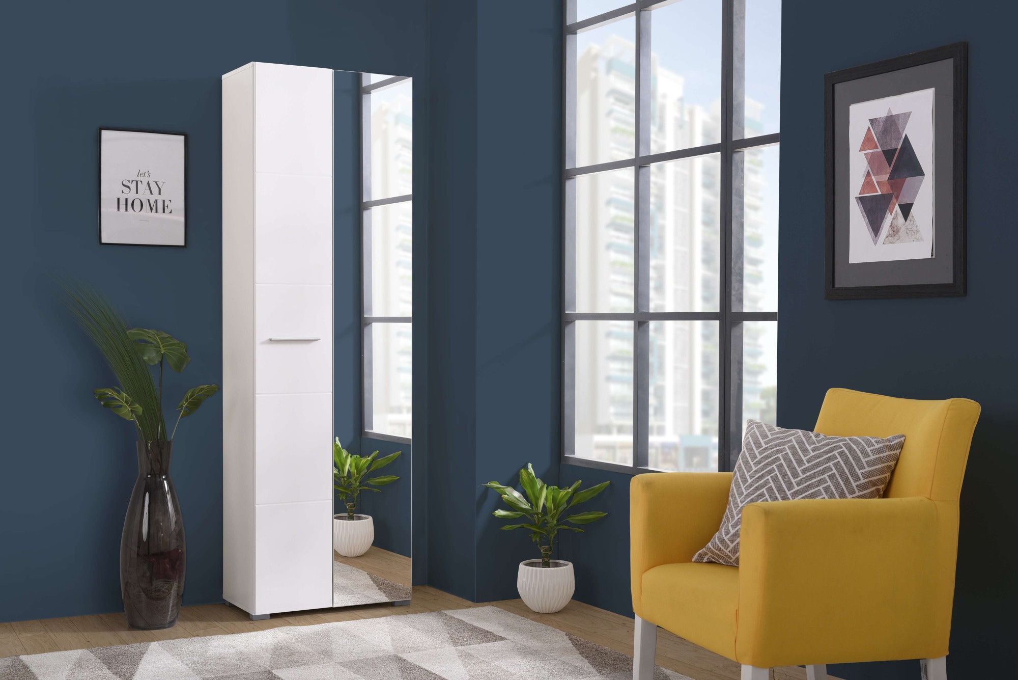 Home affaire Garderobenschrank »Beny Kleiderschrank, Stauraumschrank, Flurschrank, Höhe 193 cm«, Hochglanzfronten, Spiegeltür, Breite 60 cm, ausziehbare Kleiderstange