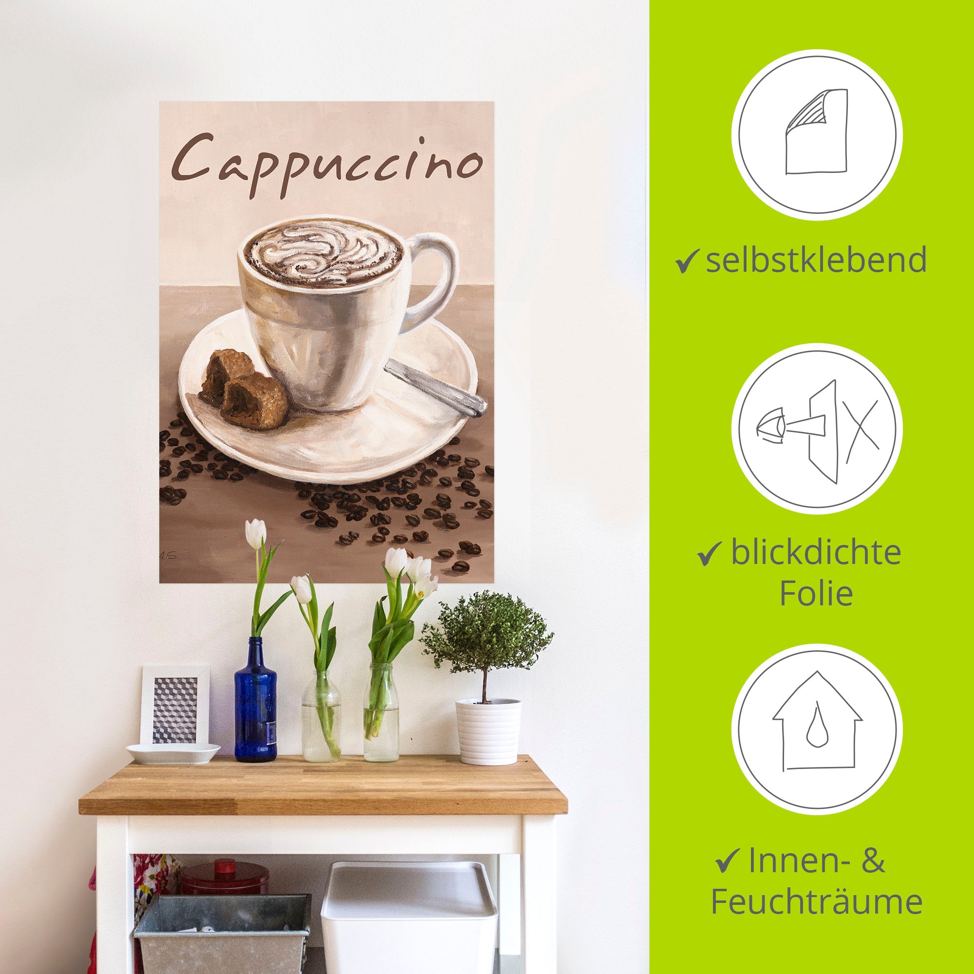 Artland Wandbild »Cappuccino - Kaffee«, Kaffee Bilder, (1 St.), als Leinwandbild, Poster, Wandaufkleber in verschied. Größen