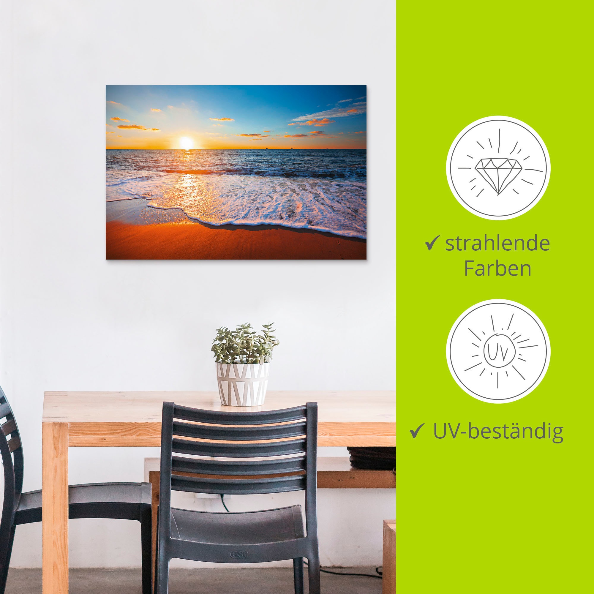 Artland Wandbild »Sonnenuntergang und das Meer«, Strand, (1 St.), als Alubild, Outdoorbild, Leinwandbild, Poster in verschied. Größen