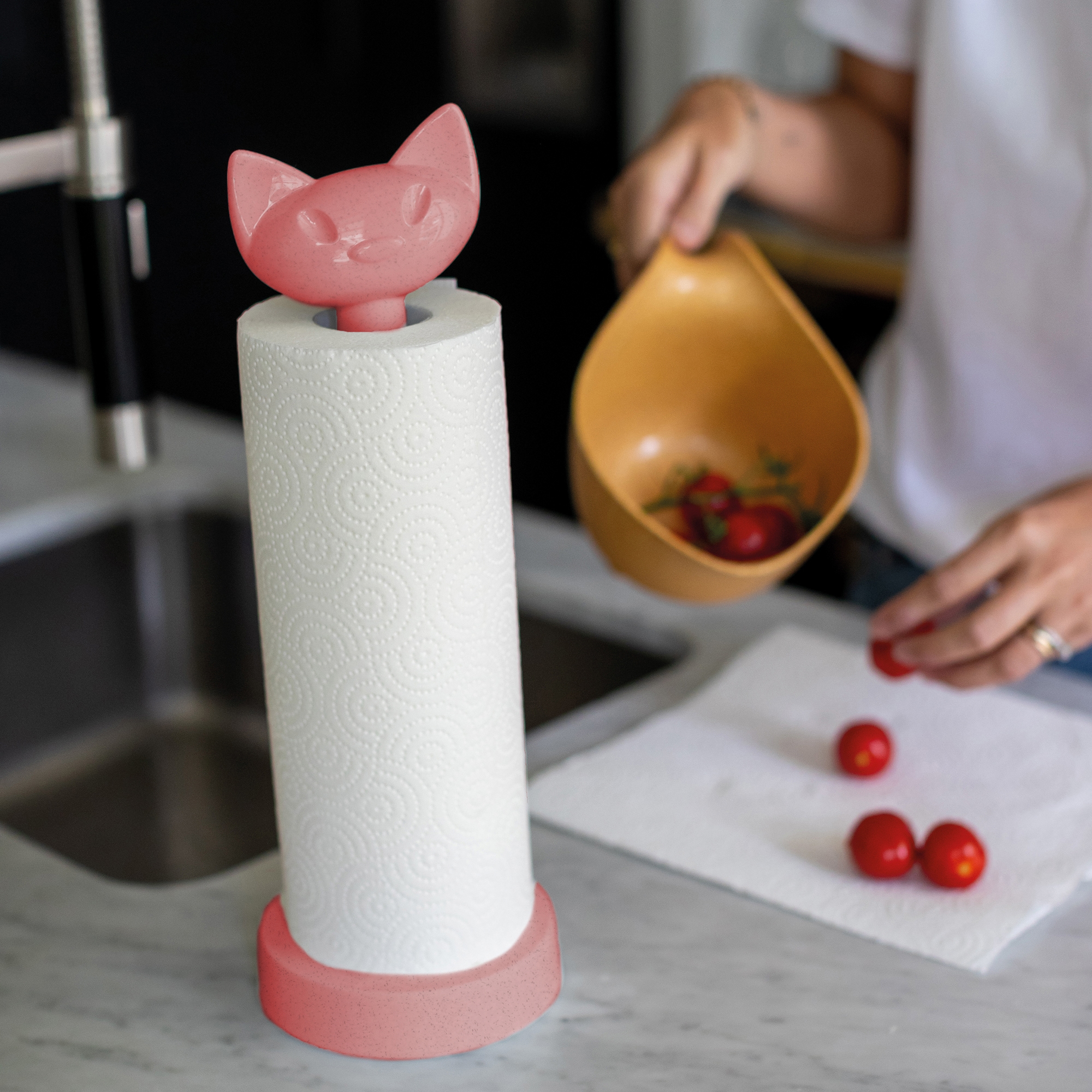 KOZIOL Küchenrollenhalter »MIAOU«, (1 St.), 100% recycelbar, aus biozirkulärem Kunststoff + FSC Holz