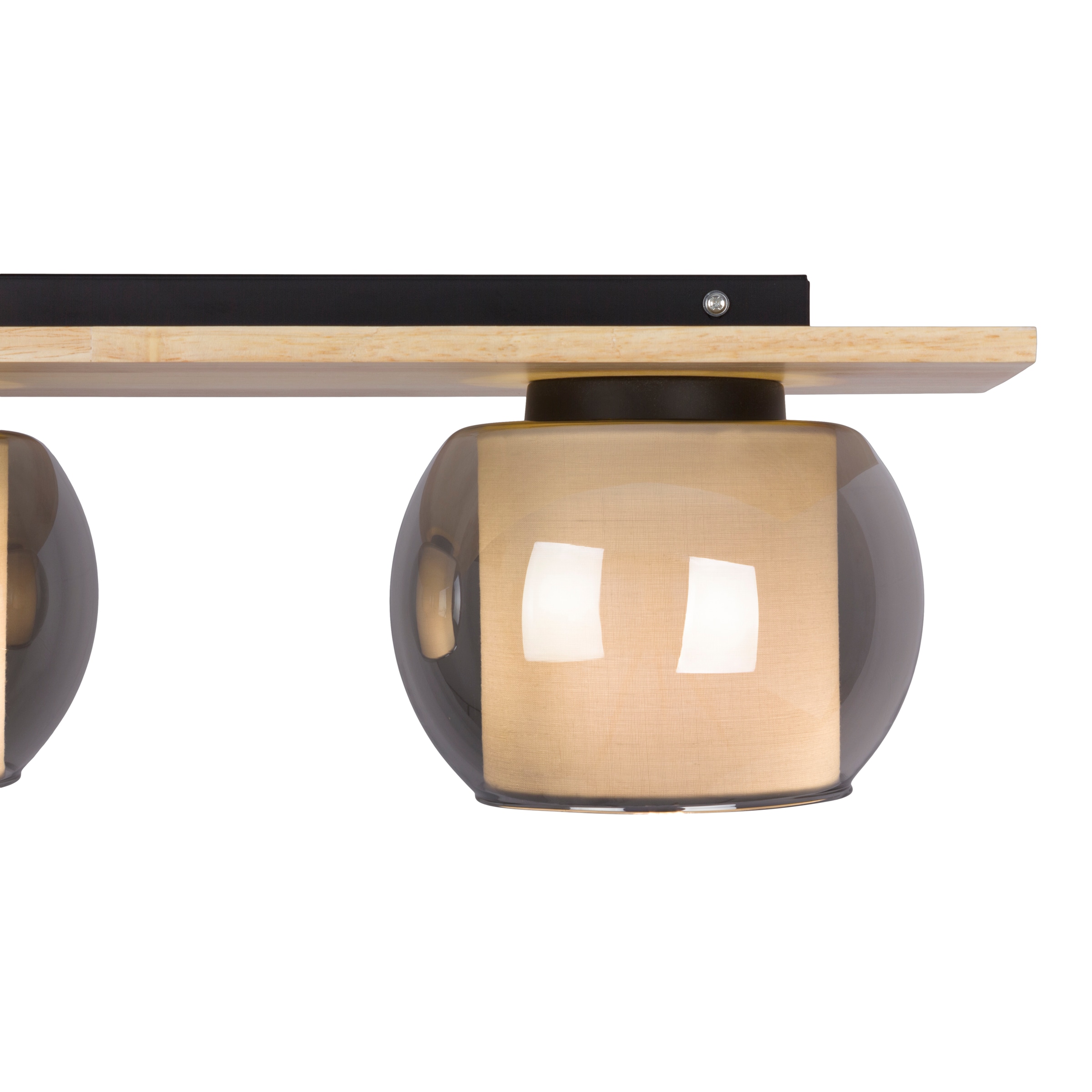 näve Pendelleuchte »Texas« E27 1 Stk. Glasschirme smokey, naturfarbenes Holzdetail, 4x E27, H:120cm, L: 90cm