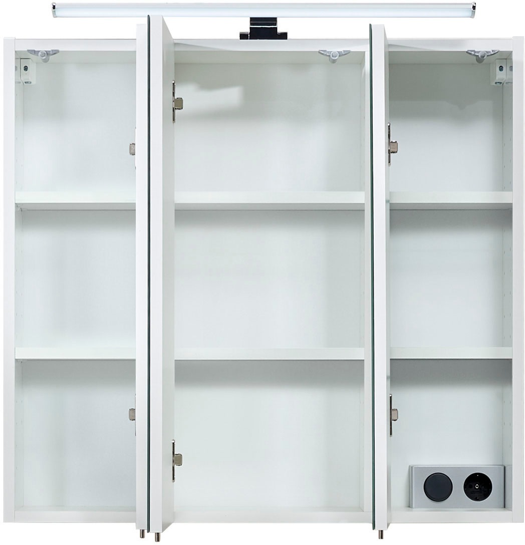 Saphir Badmöbel-Set »Quickset 360 3-teilig, Keramik-Aufsatzbecken mit LED-Spiegelschrank«, (5 St.), mit Midischrank, 5 Türen, 2 Schubladen, inkl. Türdämpfer
