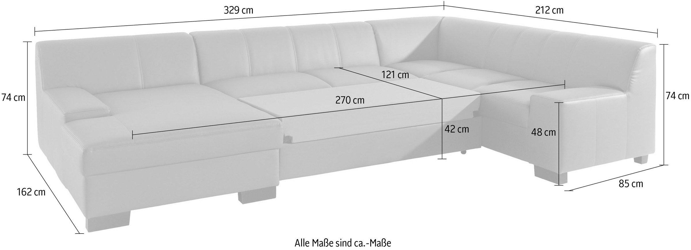 DOMO collection Wohnlandschaft »Norma, mit Kunstleder- oder Lederbezug, viel Platz, zeitlos & elegant«, extrabreite Armlehnen, U-Form, wahlweise mit Bettfunktion