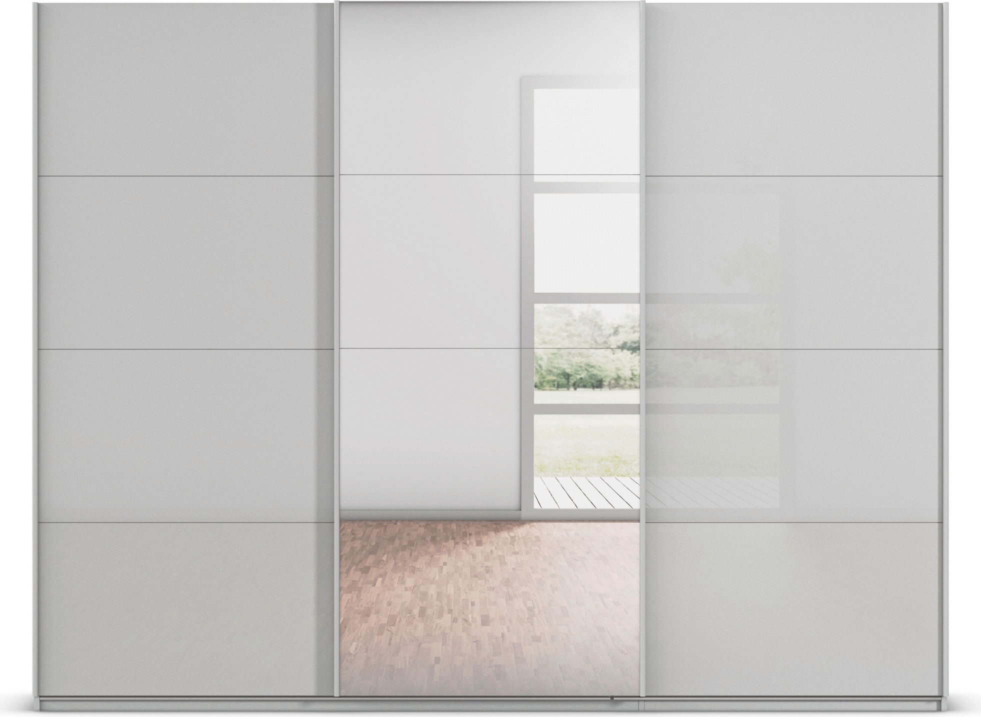 rauch Schwebetürenschrank »Kleiderschrank Kleiderschränke Schrank Garderobe AGORDO mit Glasfront«, durchdachte Innenausstattung, in 4 Breiten und 2 Höhen MADE IN GERMANY