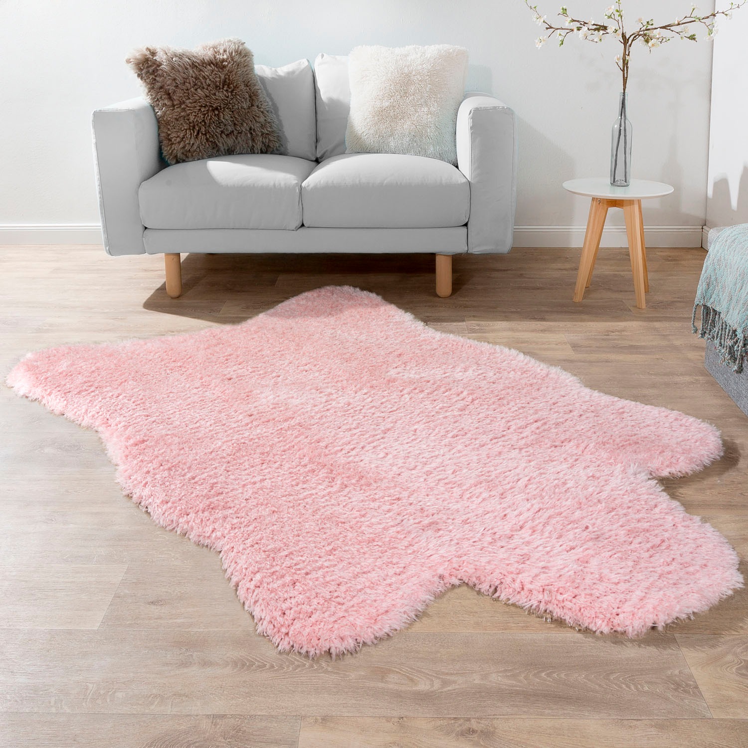 Paco Home Fellteppich »Zotty 450«, fellförmig, 54 mm Höhe, Kunstfell, weicher Hochflor, einfarbig, auch als Bettvorleger geeignet
