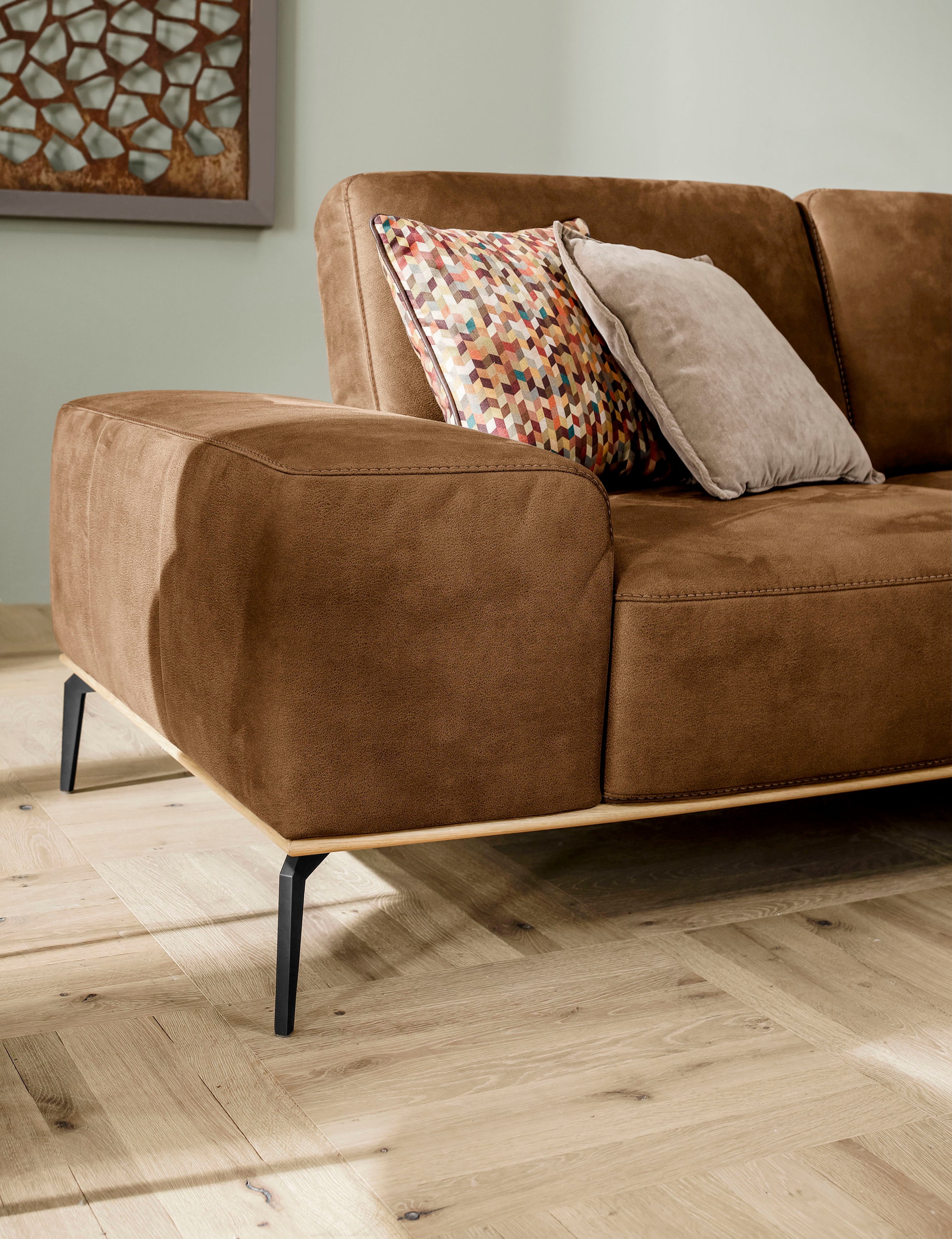 W.SCHILLIG Ecksofa »run, Designsofa mit tollem Sitzkomfort, bequem, L-Form«, mit Holzsockel, Füße in Schwarz pulverbeschichtet, Breite 299 cm