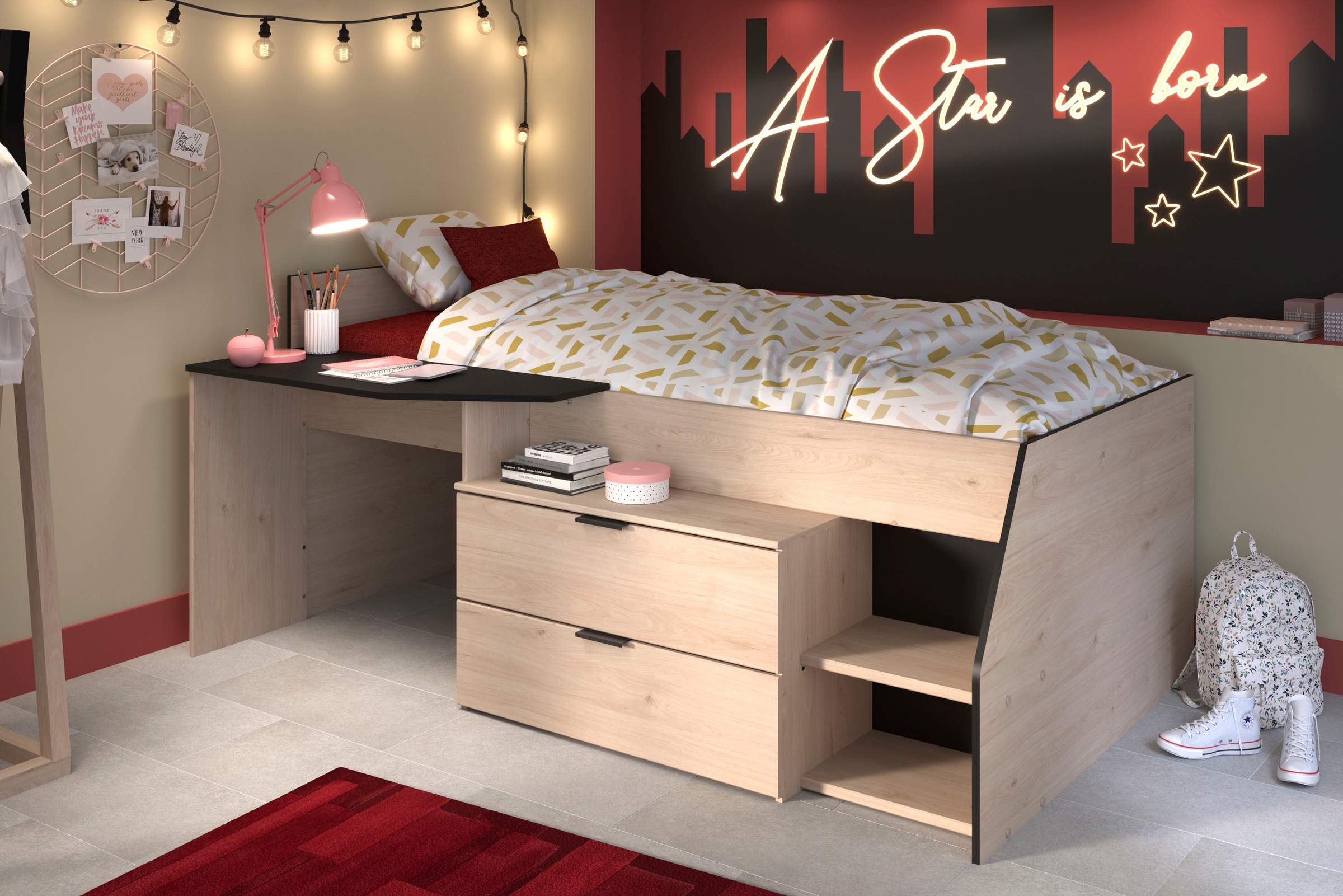 Parisot Hochbett »Milky«, mit kleiner Arbeitsfläche und kleiner Kommode, ex günstig online kaufen