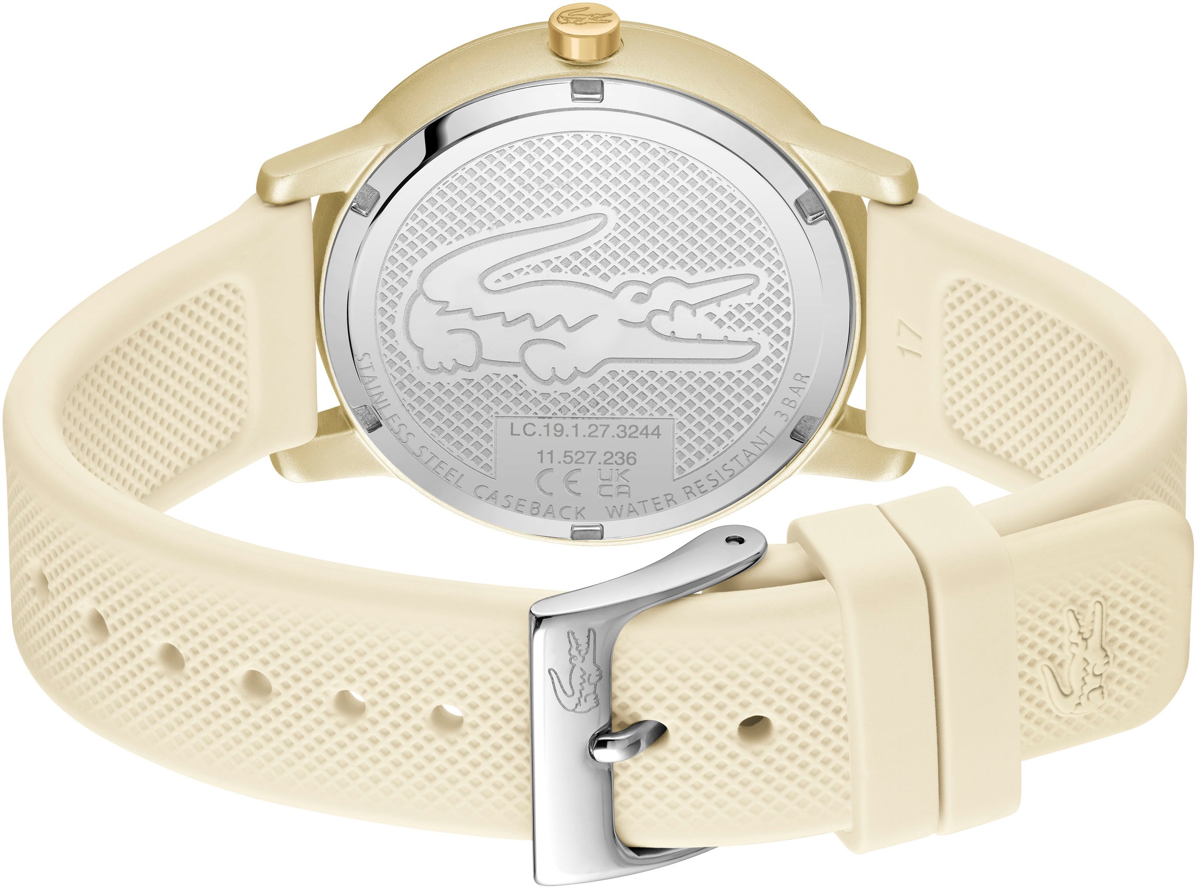 Lacoste Quarzuhr »LACOSTE.12.12 GO«, Armbanduhr, Damenuhr, analog, Glaskristalle, Silikonarmband