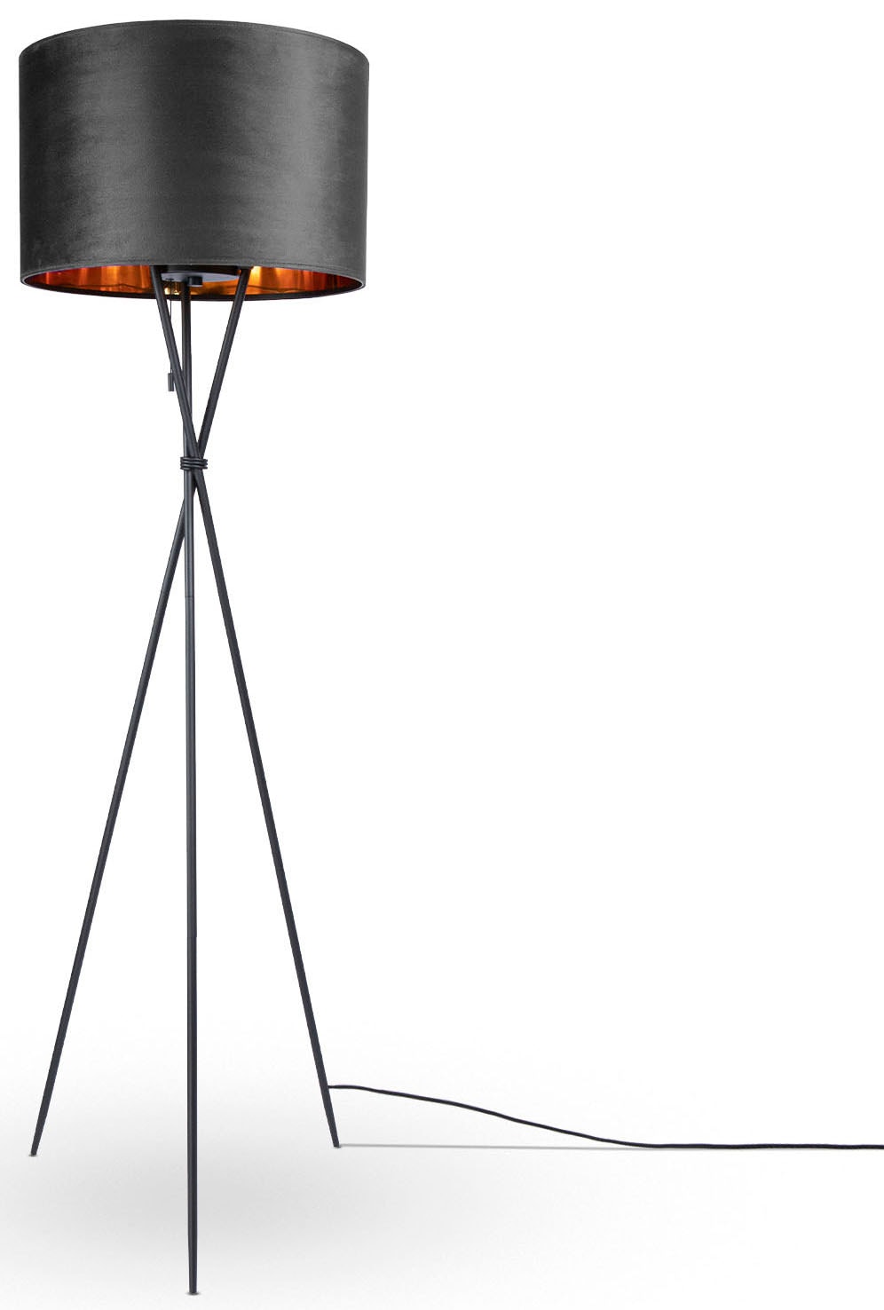 Paco Home Stehlampe »Kate uni Color« E27 Wohnzimmer Dreibein Standleuchte Velour Höhe 177,5cm Filigran E27