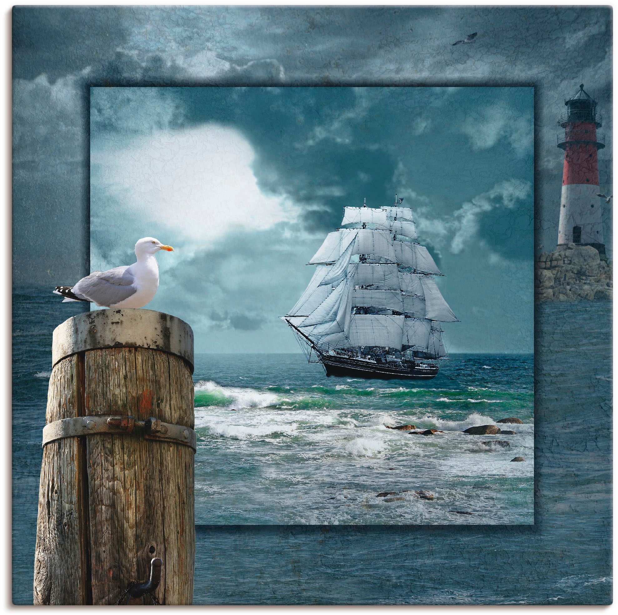 Artland Wandbild »Maritime Collage mit Segelschiff«, Boote & Schiffe, (1 St.), als Leinwandbild, Poster, Wandaufkleber in verschied. Größen