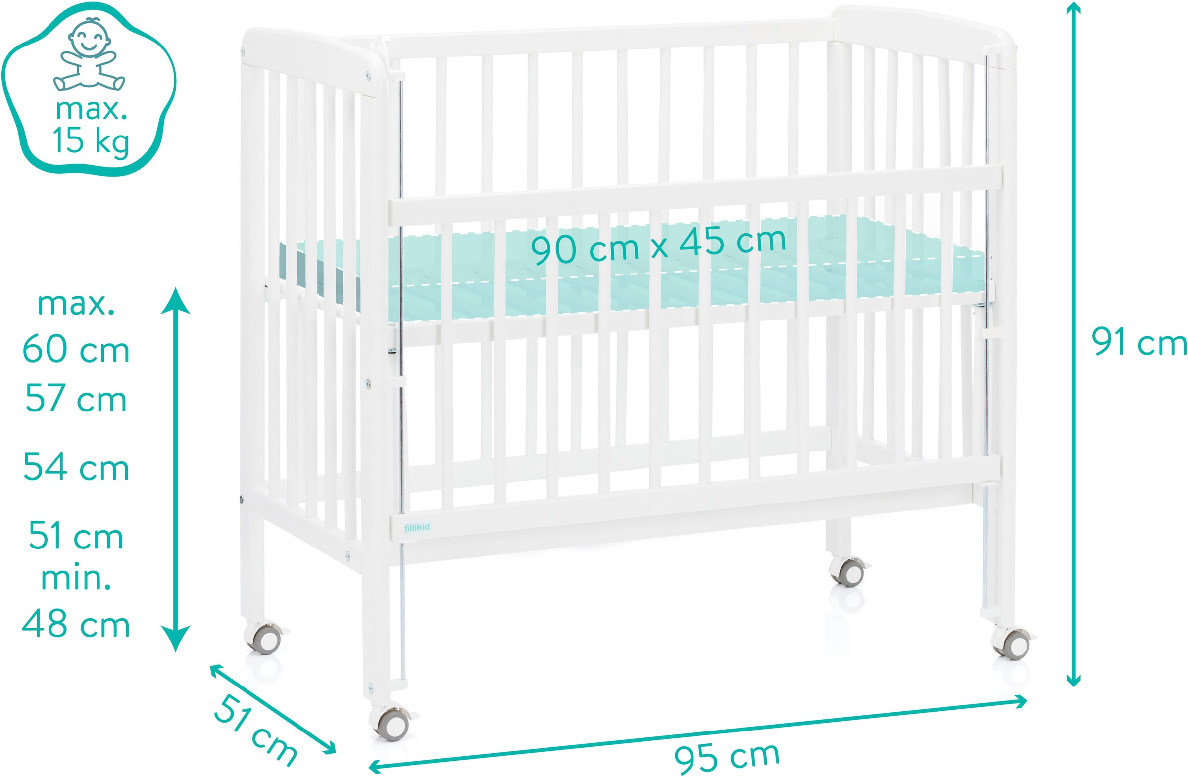 Fillikid Beistellbett »Nino«, inkl. Matratze; Made in Europe