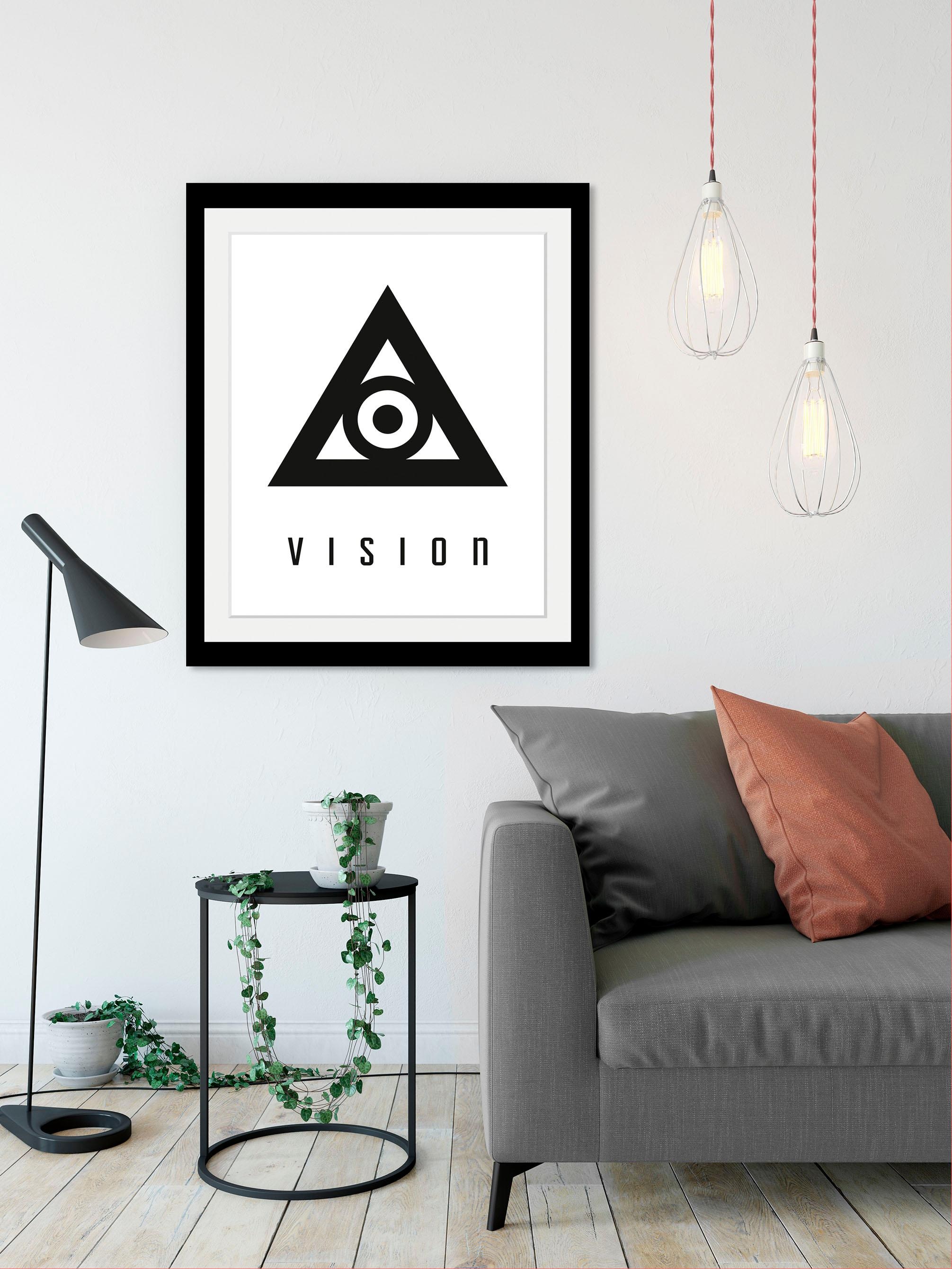 queence Bild »Vision« Motivationsbilder | Schriftzug | Schriftzüge | Schwarz-Weiß HD Premium Poster-Druck inkl. Holzrahmen