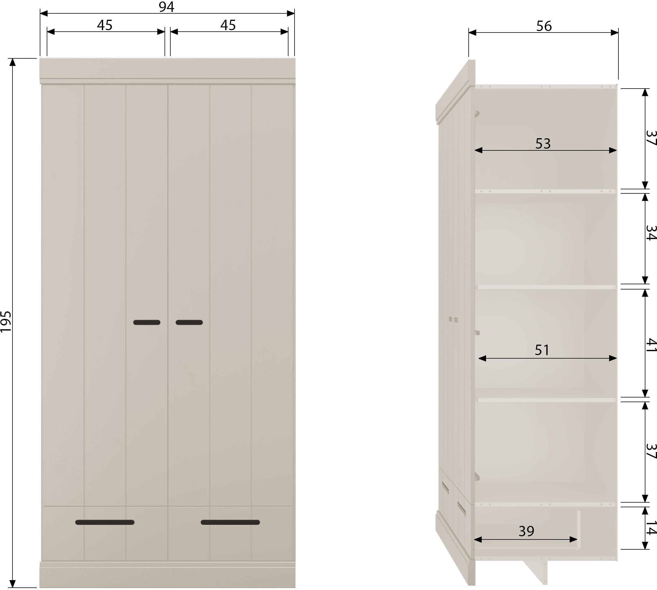 WOOOD Kleiderschrank »Connect Garderobenschrank, Mehrzweckschrank  mit Schubkästen« 2-türiger Kleiderschrank Connect aus FSC-Kiefer, modular & praktisch